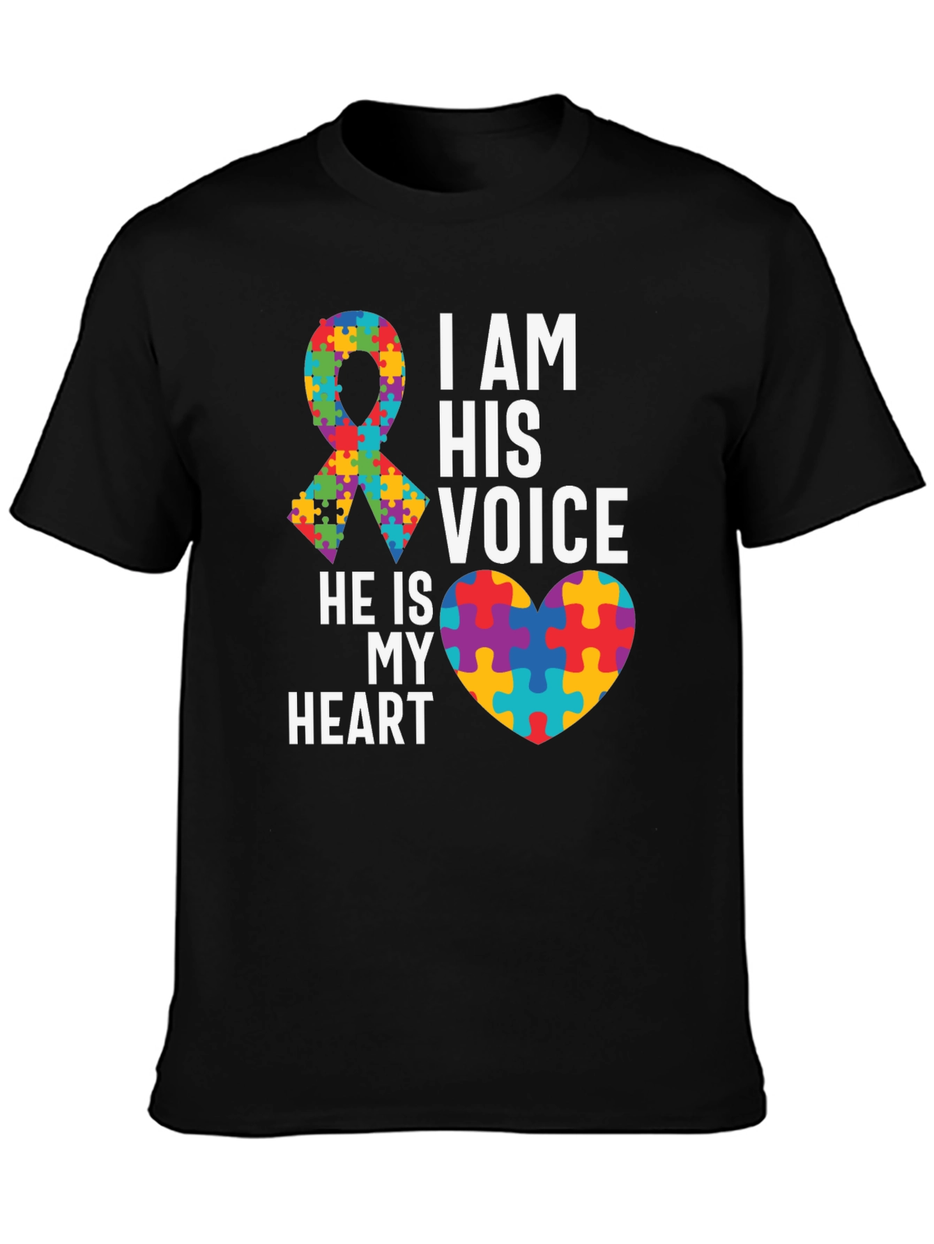 Autism Awareness T-Shirt - Puzzle Ribbon and Heart