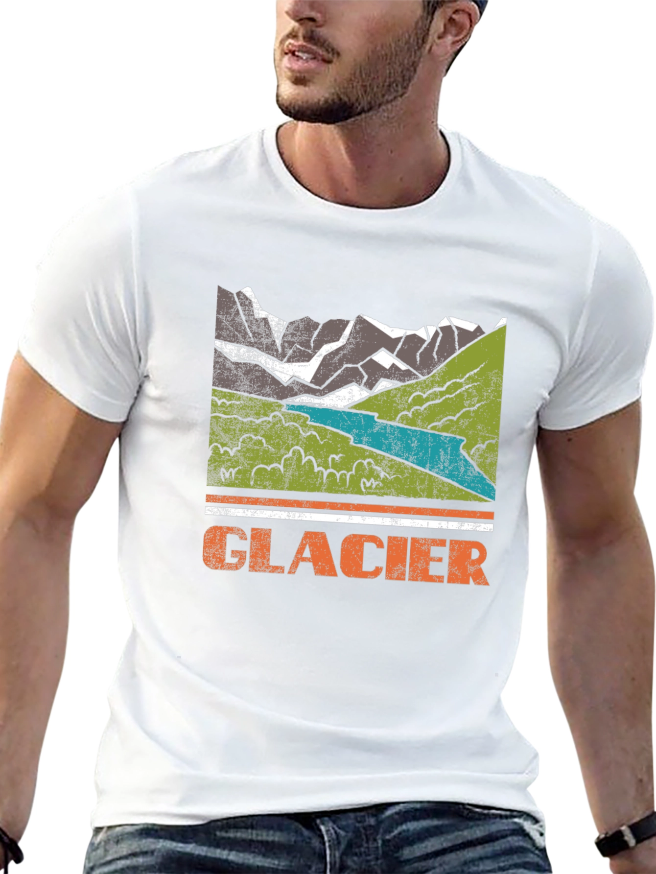 Glacier Mountain Graphic Tee - Distressed Print
