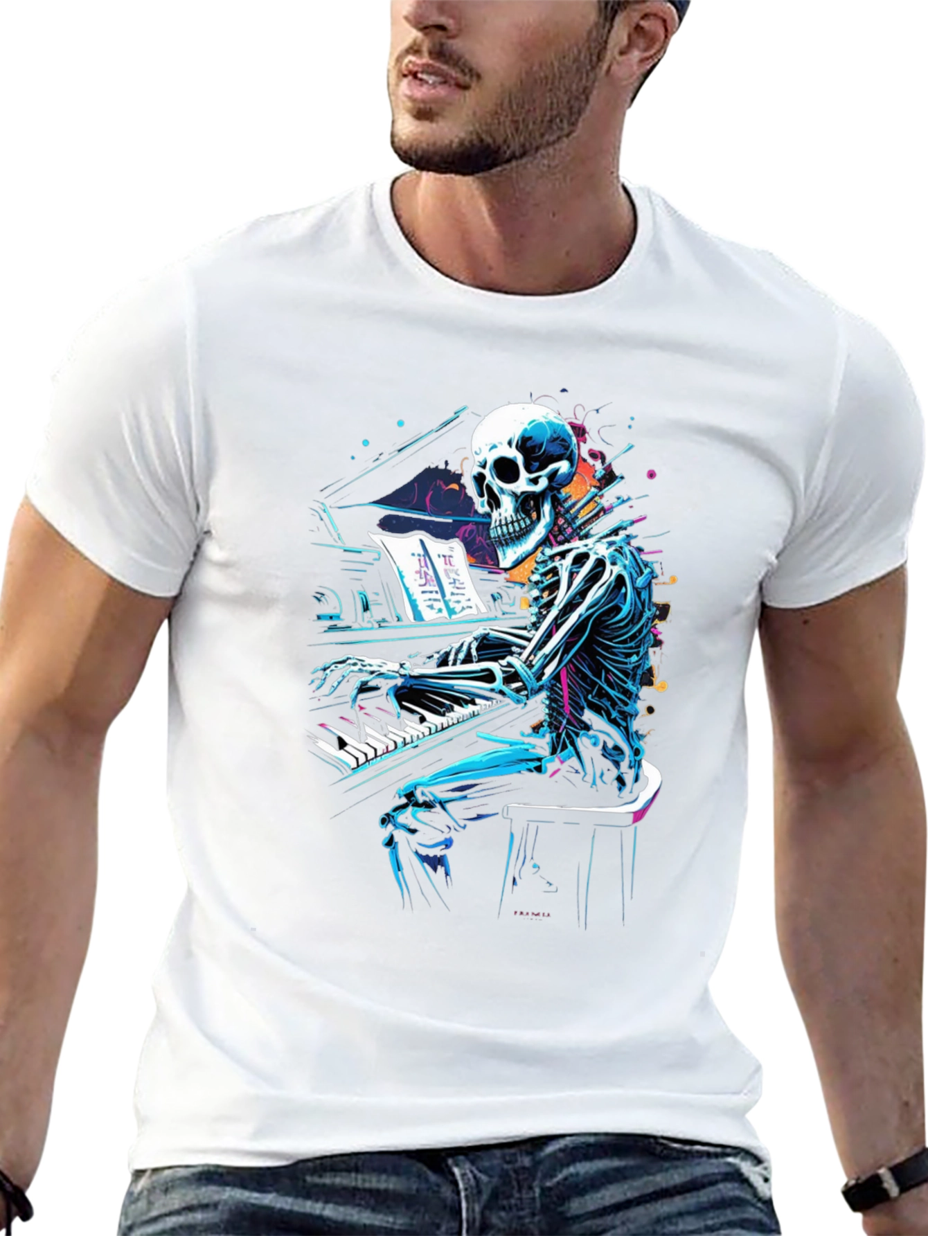 Skeleton Pianist Graphic Tee - Musical Anatomy
