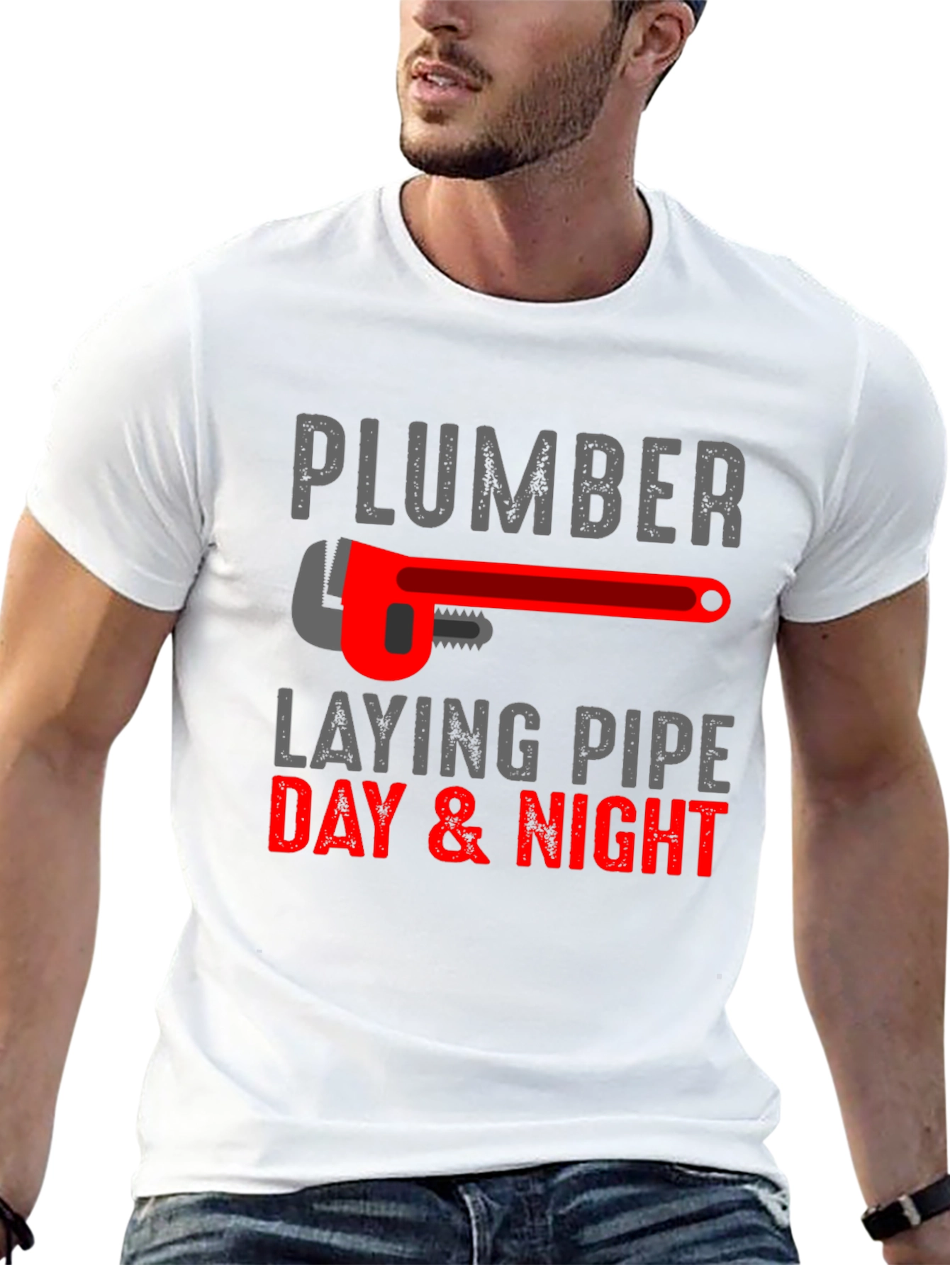 Plumber Laying Pipe Day & Night Graphic T-Shirt