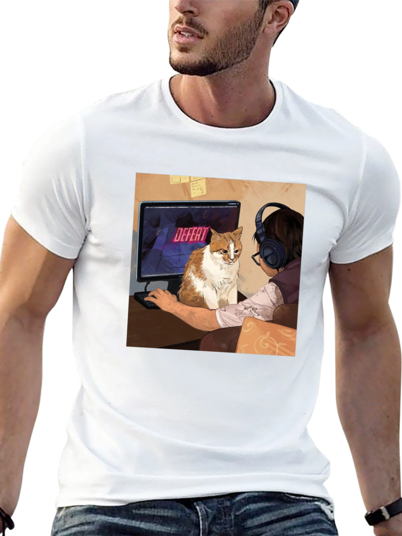 Gamer Cat T-Shirt: Defeat Screen Print