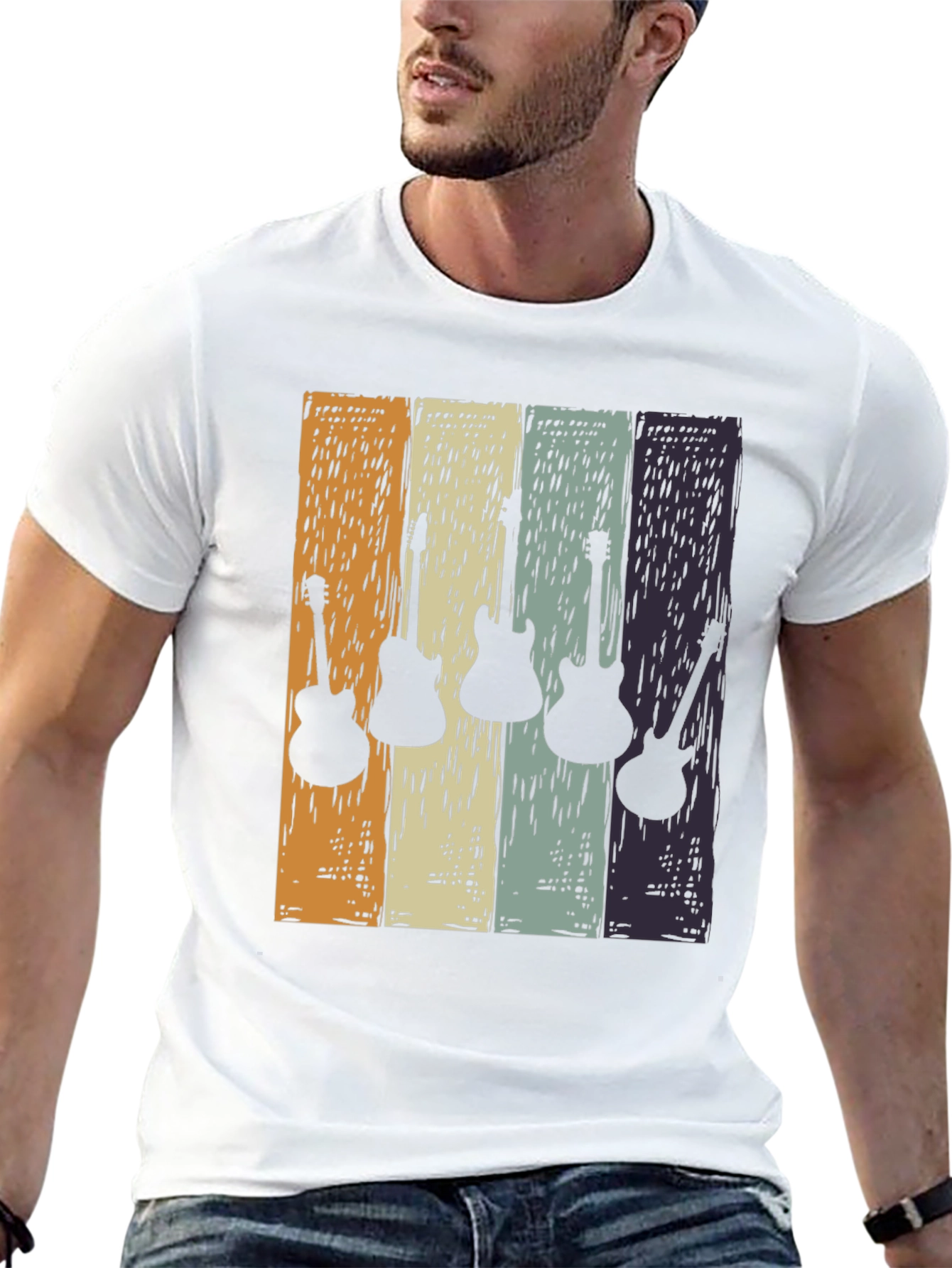 Retro Guitar Silhouette T-Shirt - Classic Rock Tee