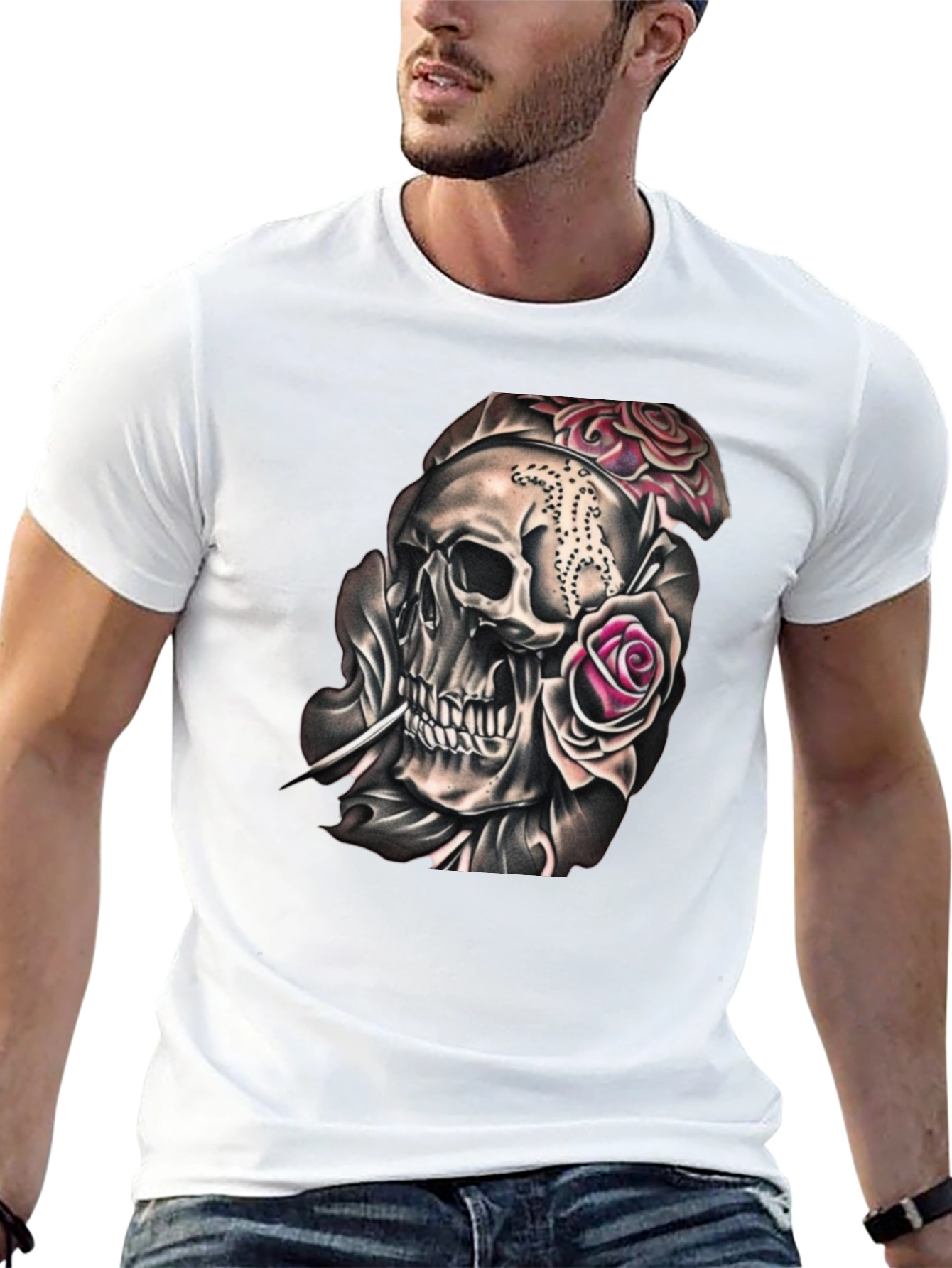 Skull and Roses Graphic Tee - Black
