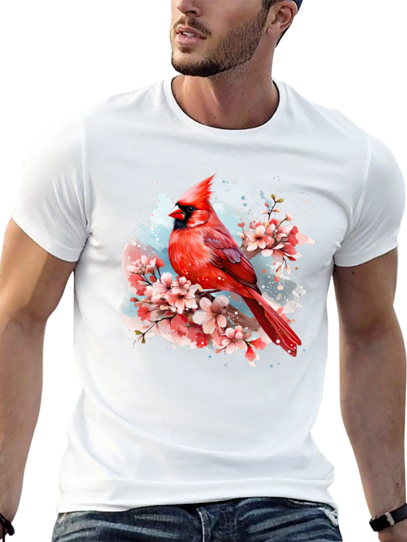Cardinal Bird Floral T-Shirt - Nature Inspired Design