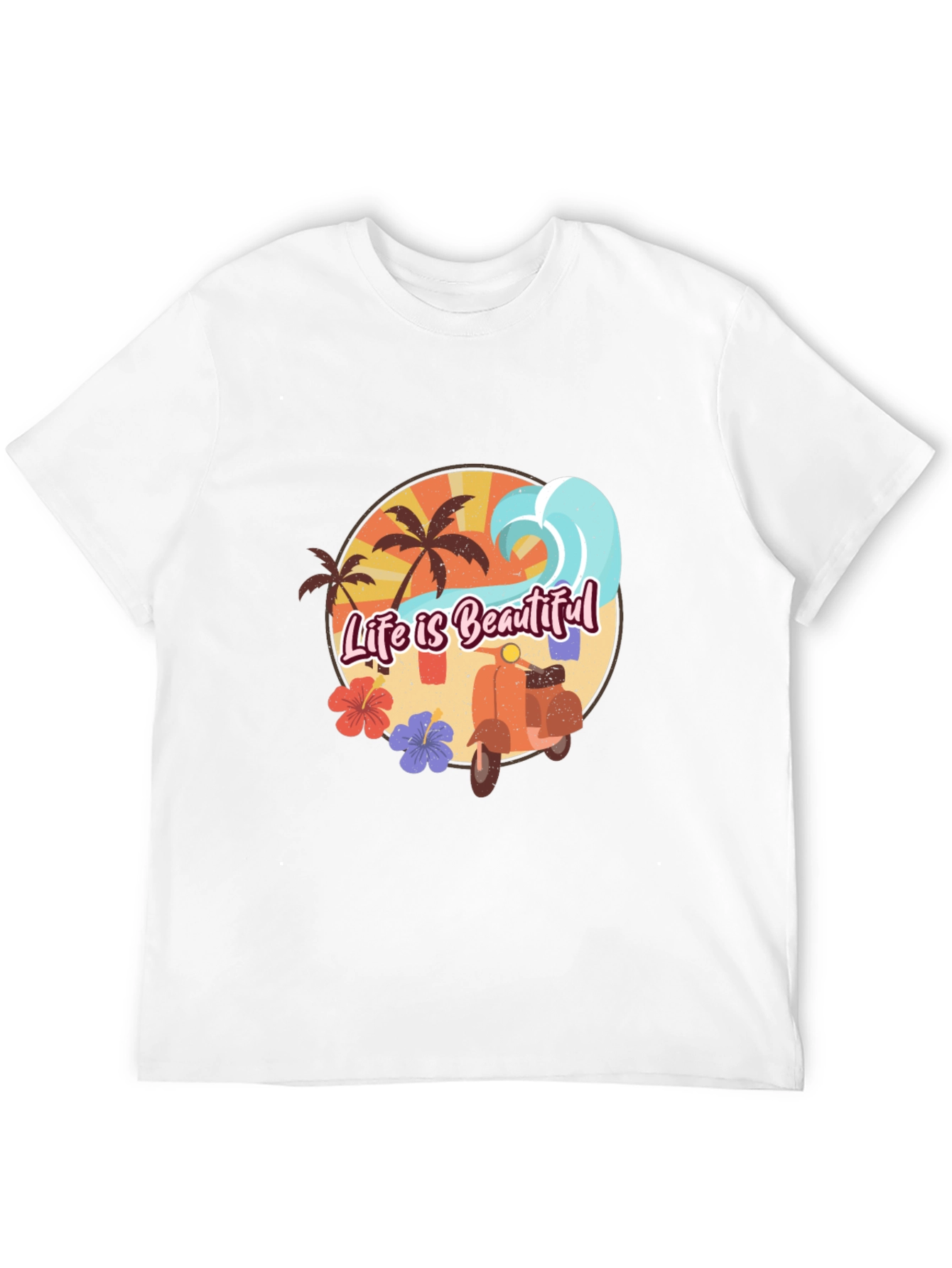 Life is Beautiful Beach T-Shirt Scooter Graphic Tee