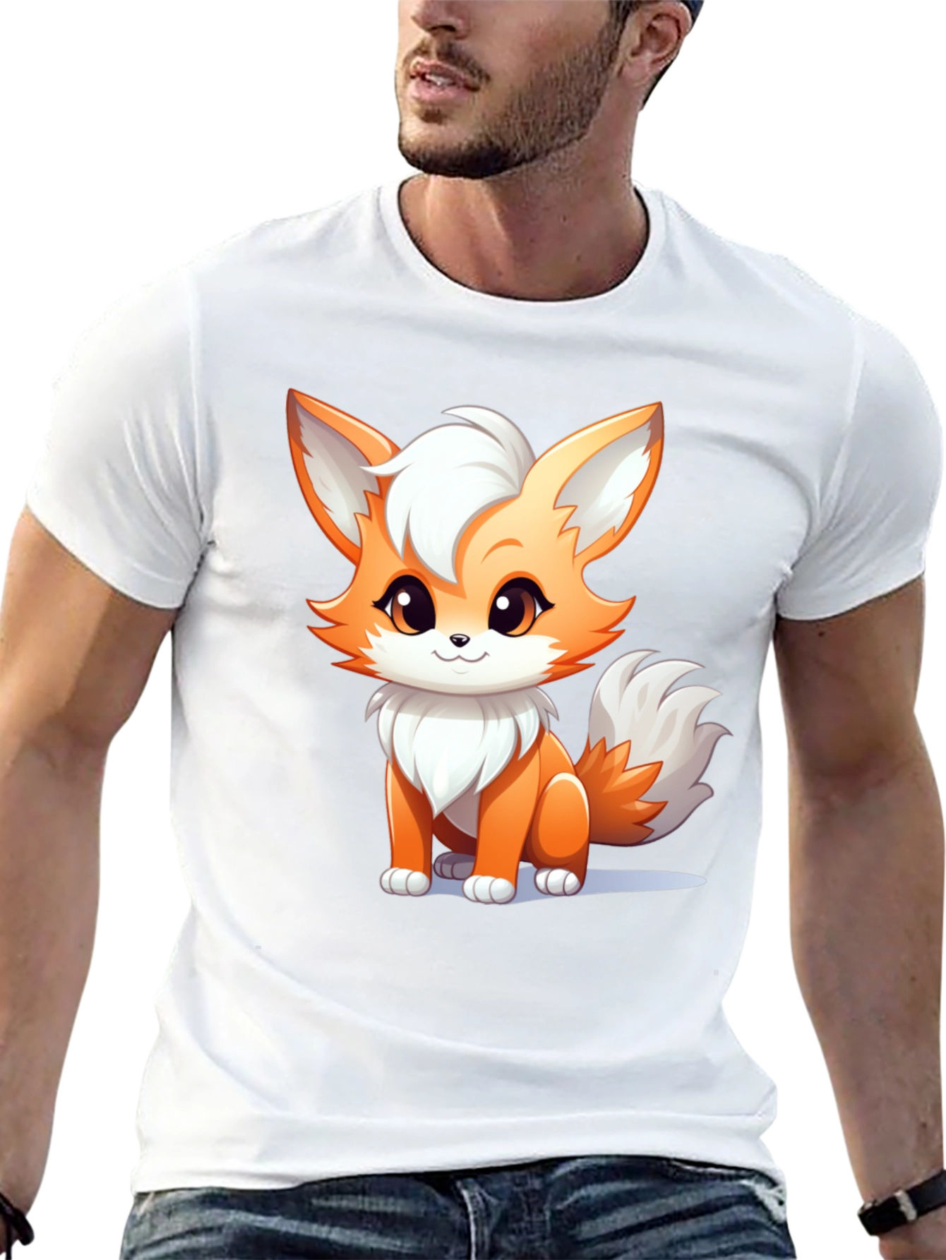 Cute Cartoon Fox Graphic Black T-Shirt