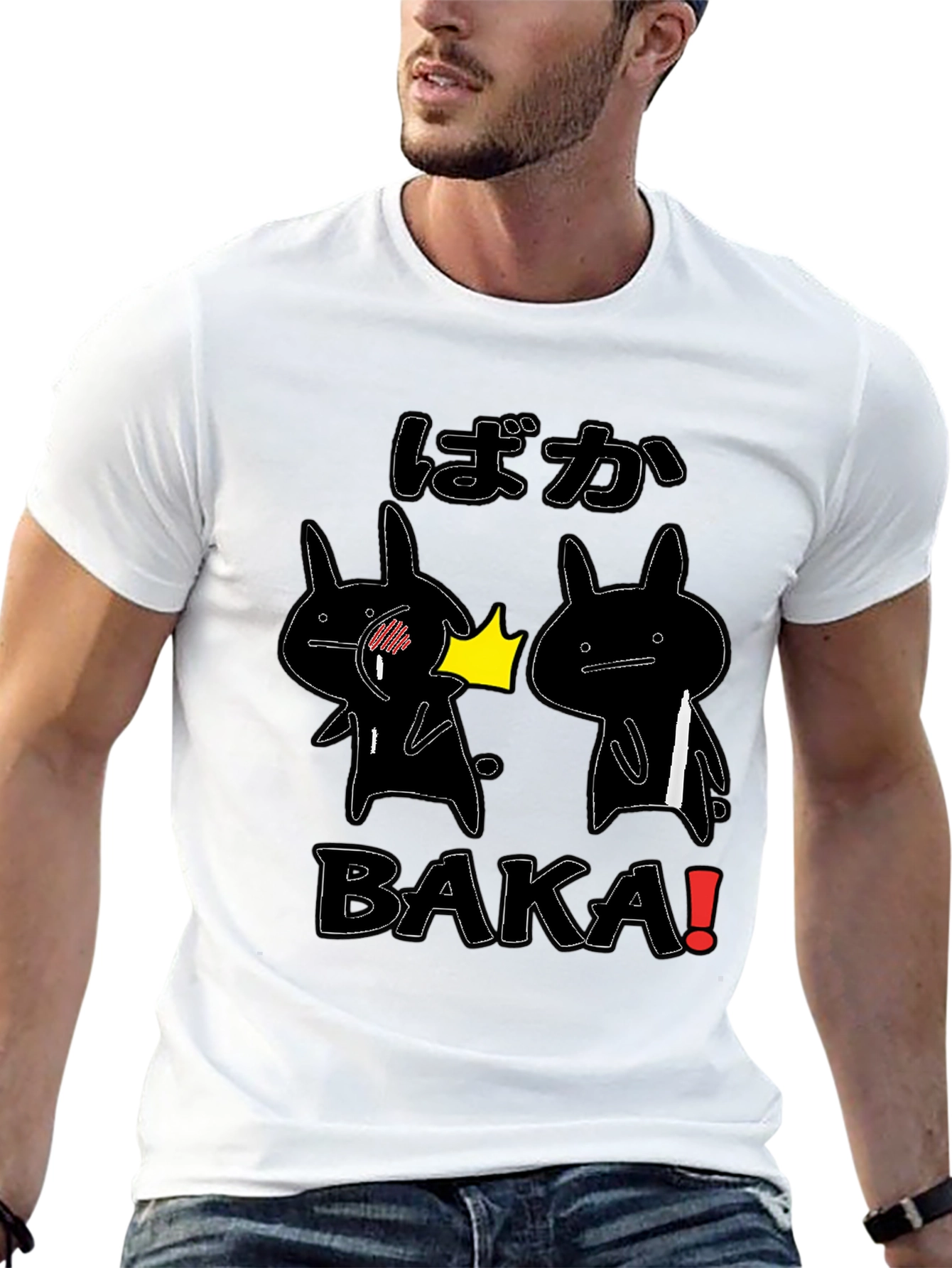 Funny Baka Slap T-Shirt Anime Style Black Cotton Tee