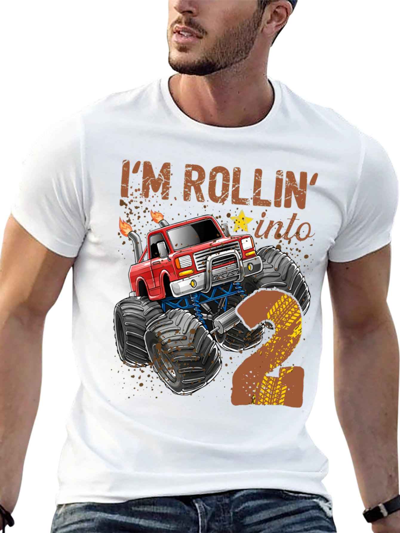 Rollin into 2 Birthday Monster Truck T-Shirt