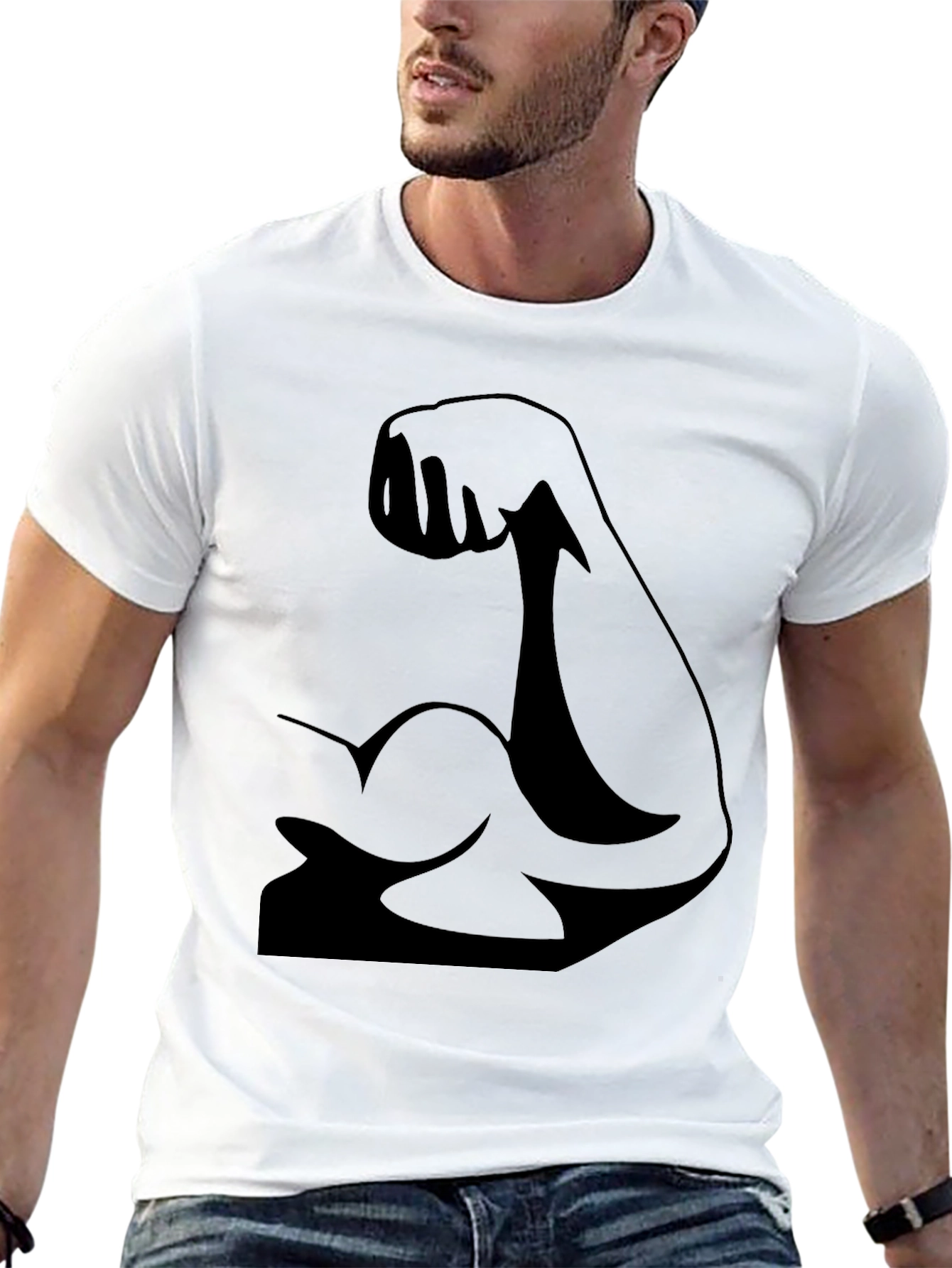 Muscle Arm Graphic Tee - Black Cotton T-Shirt