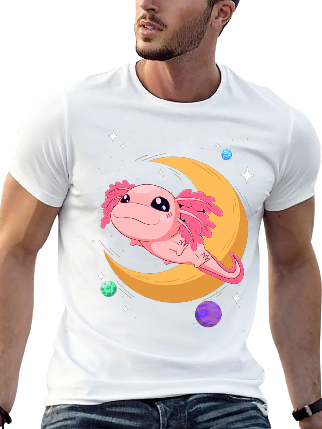 Axolotl Moon T-Shirt - Galaxy Dreams