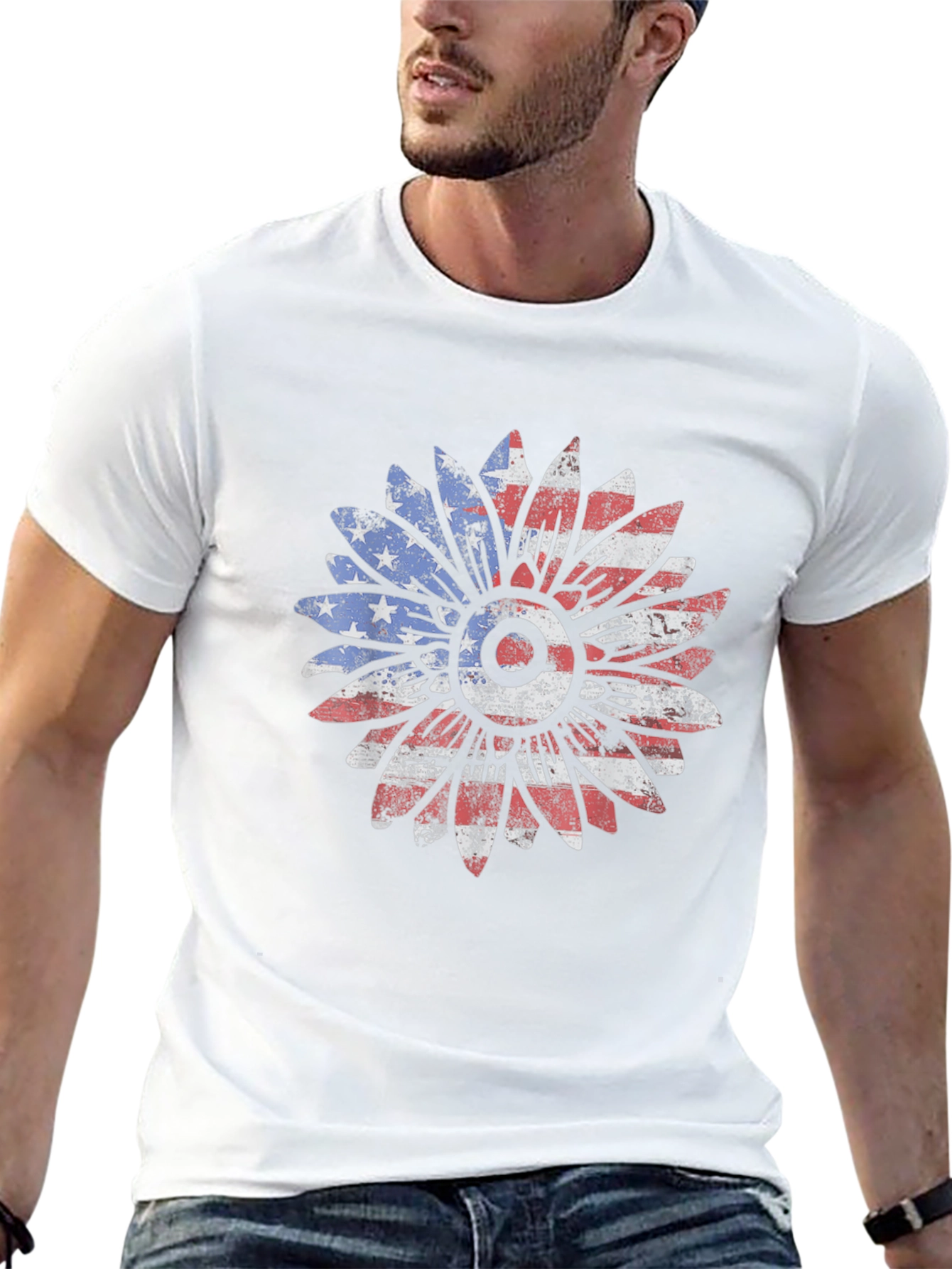 American Flag Sunflower Graphic T-Shirt