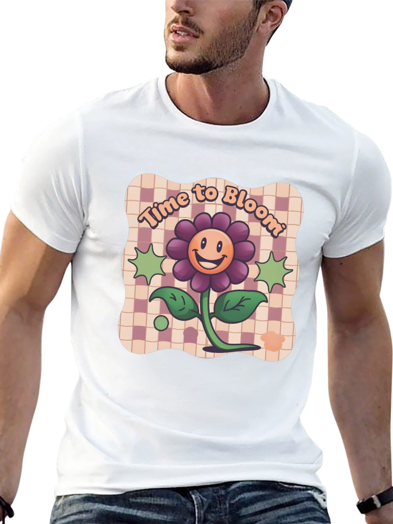 Time to Bloom Graphic Tee - Retro Flower Design