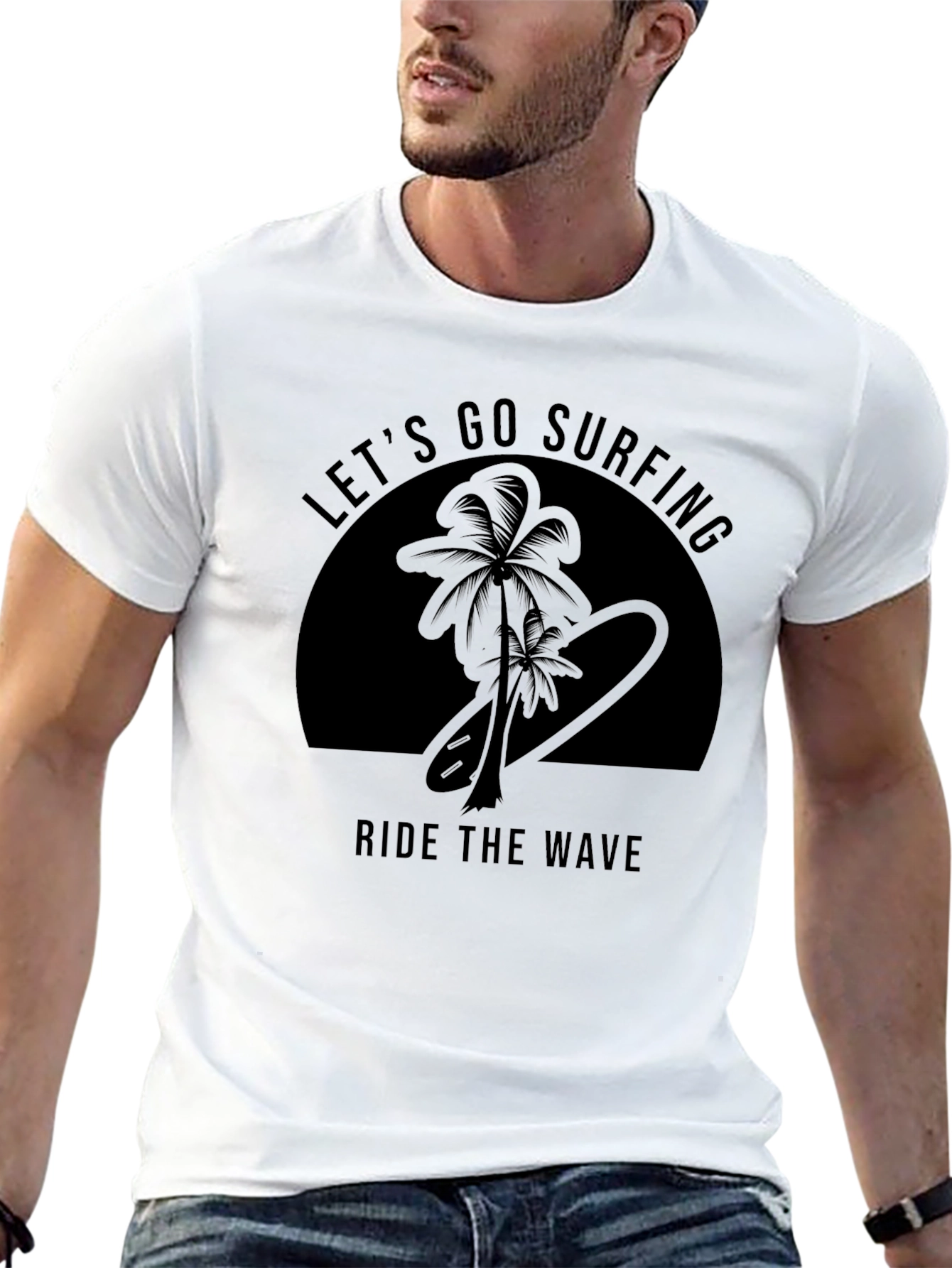 Lets Go Surfing Mens Black T-Shirt
