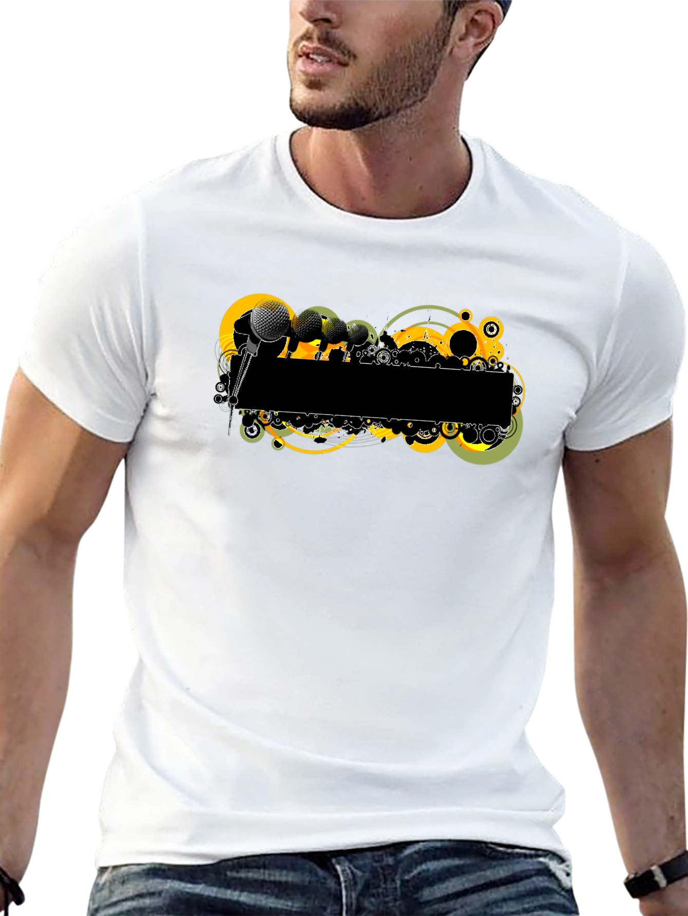 Retro Microphone Graphic Tee - Black T-Shirt