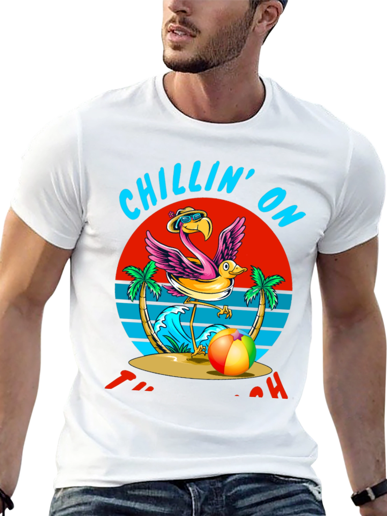 Chillin On The Beach T-Shirt Flamingo Design