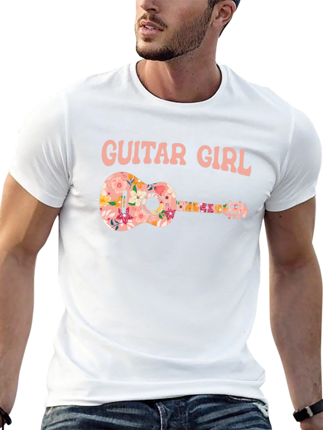 Guitar Girl Floral Graphic T-Shirt