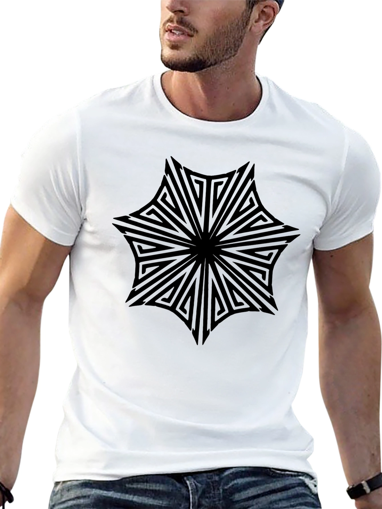 Geometric Mandala Mens Black T-Shirt