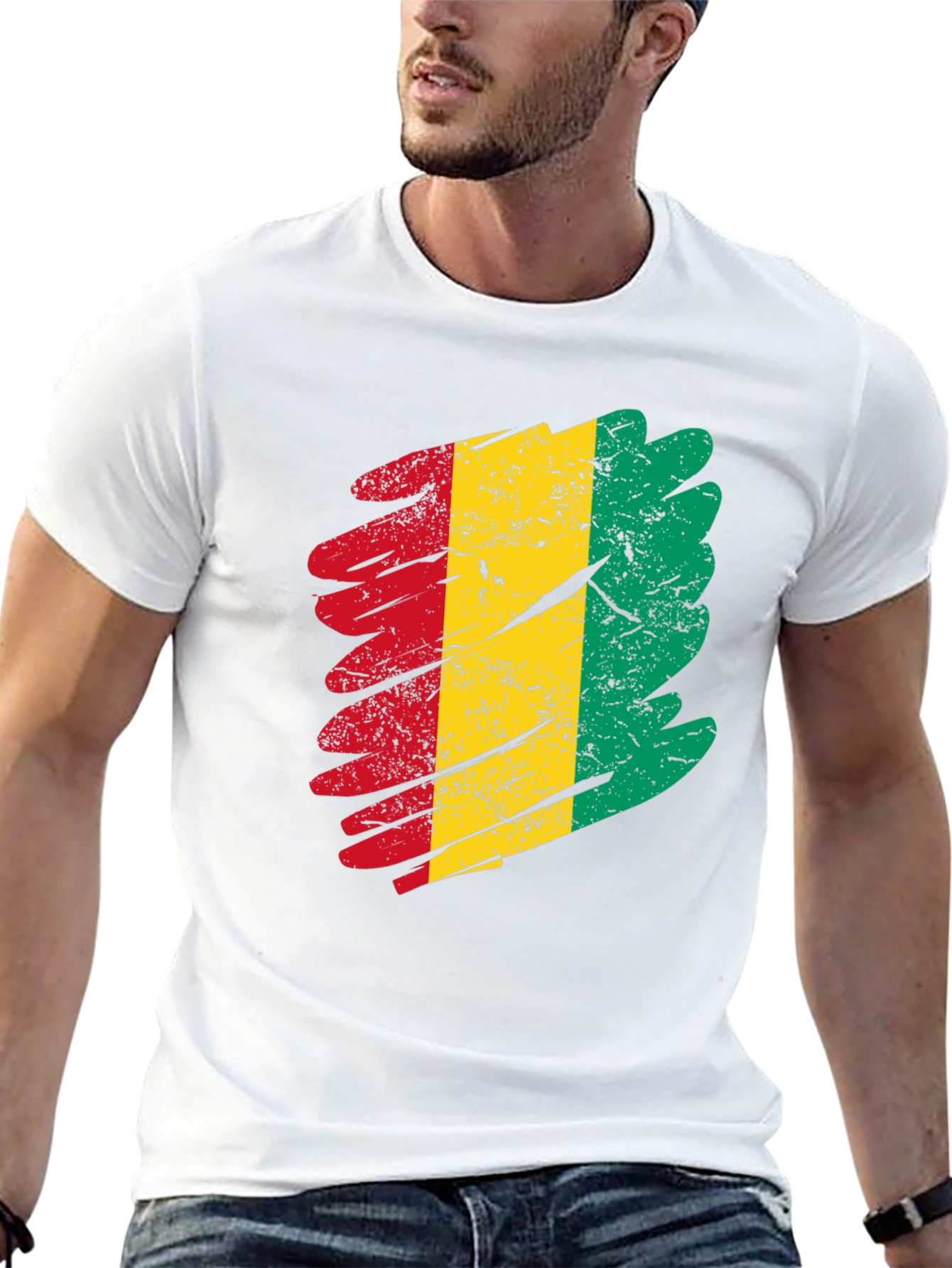 Guinea Flag Grunge T-Shirt - Black Tee