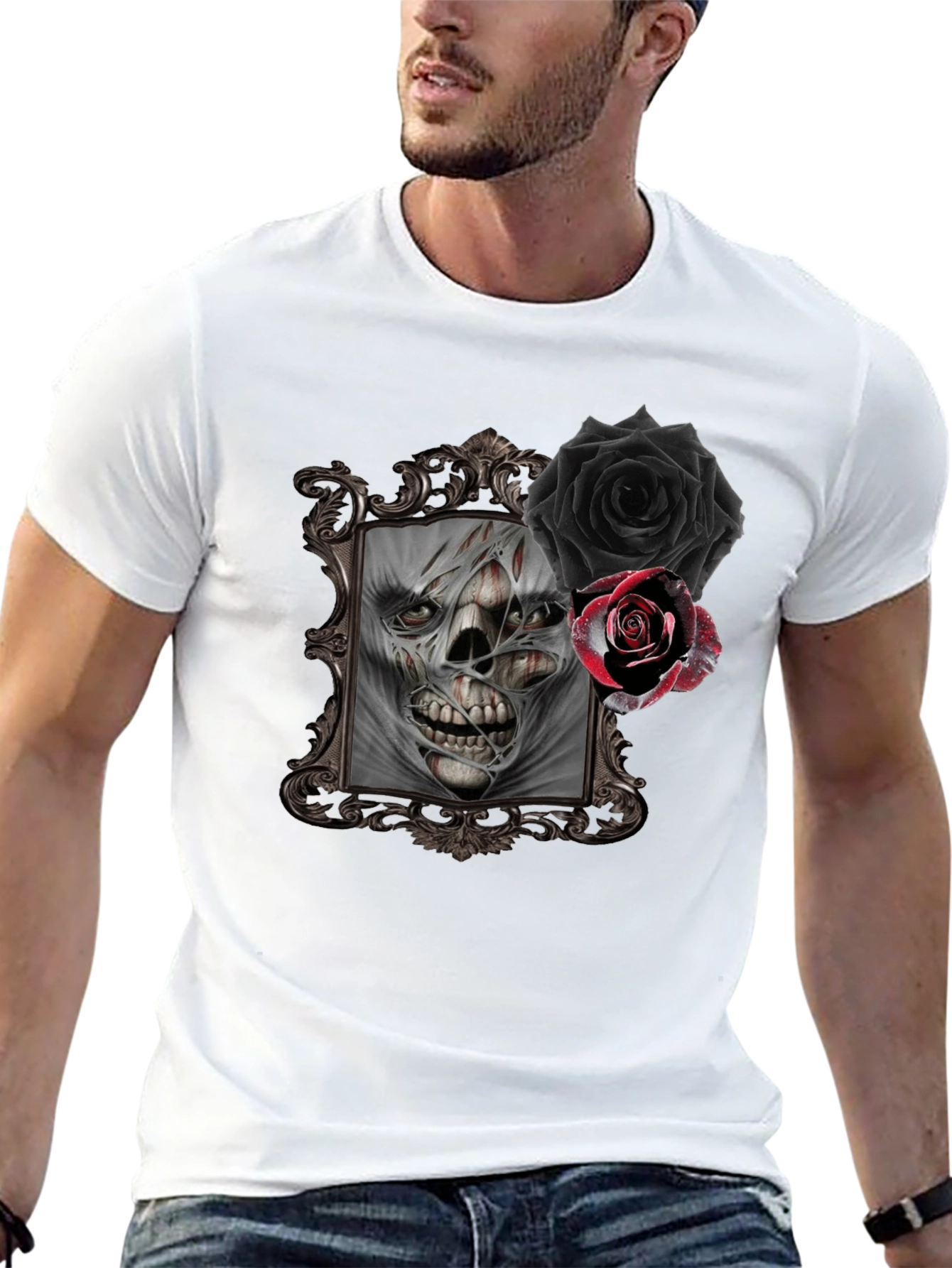 Skull & Roses Graphic Tee - Gothic Style