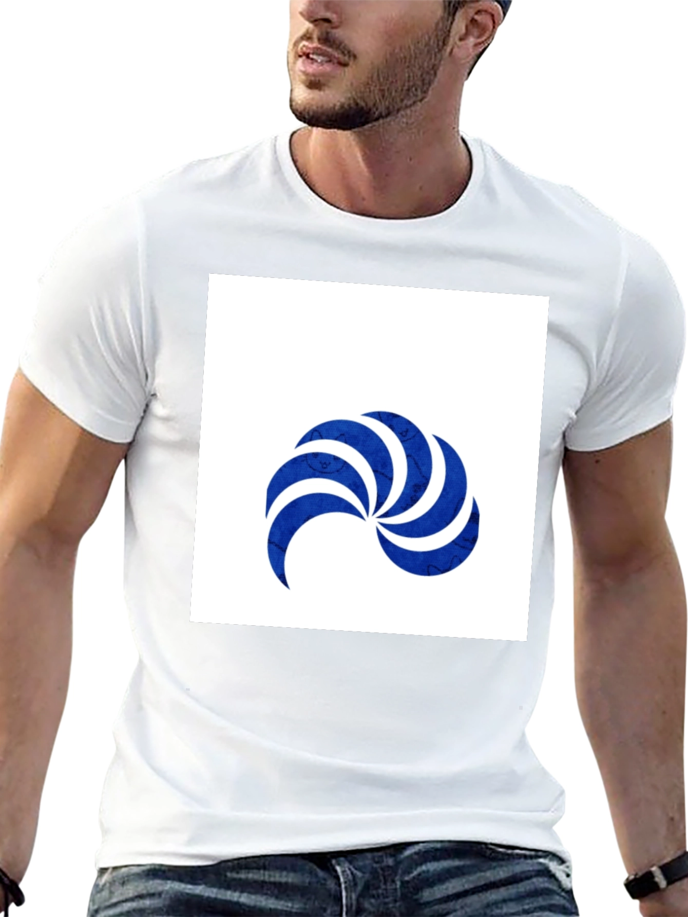 Stylish Black T-Shirt with Blue Swirl Graphic