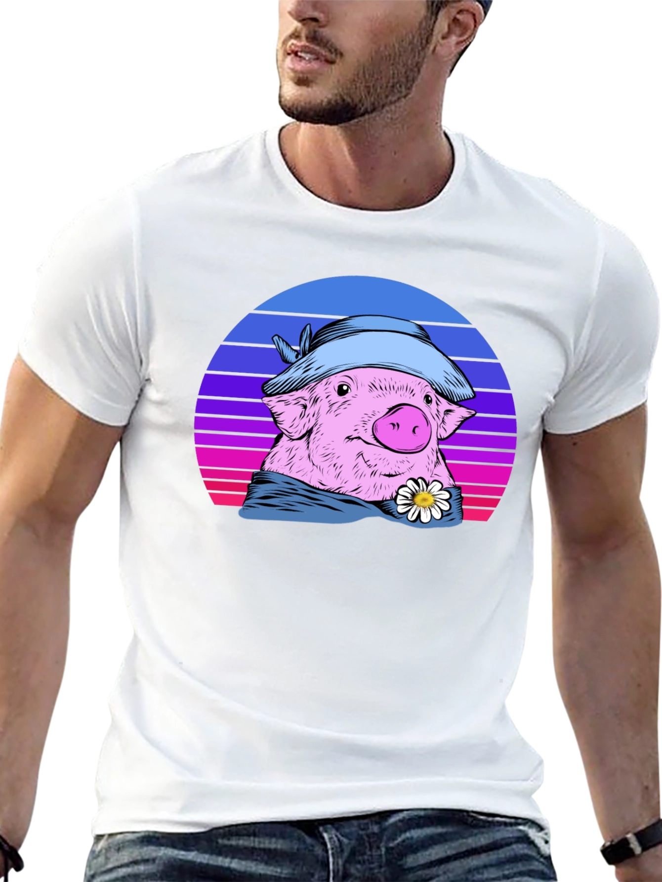 Retro Pig T-Shirt with Hat and Daisy