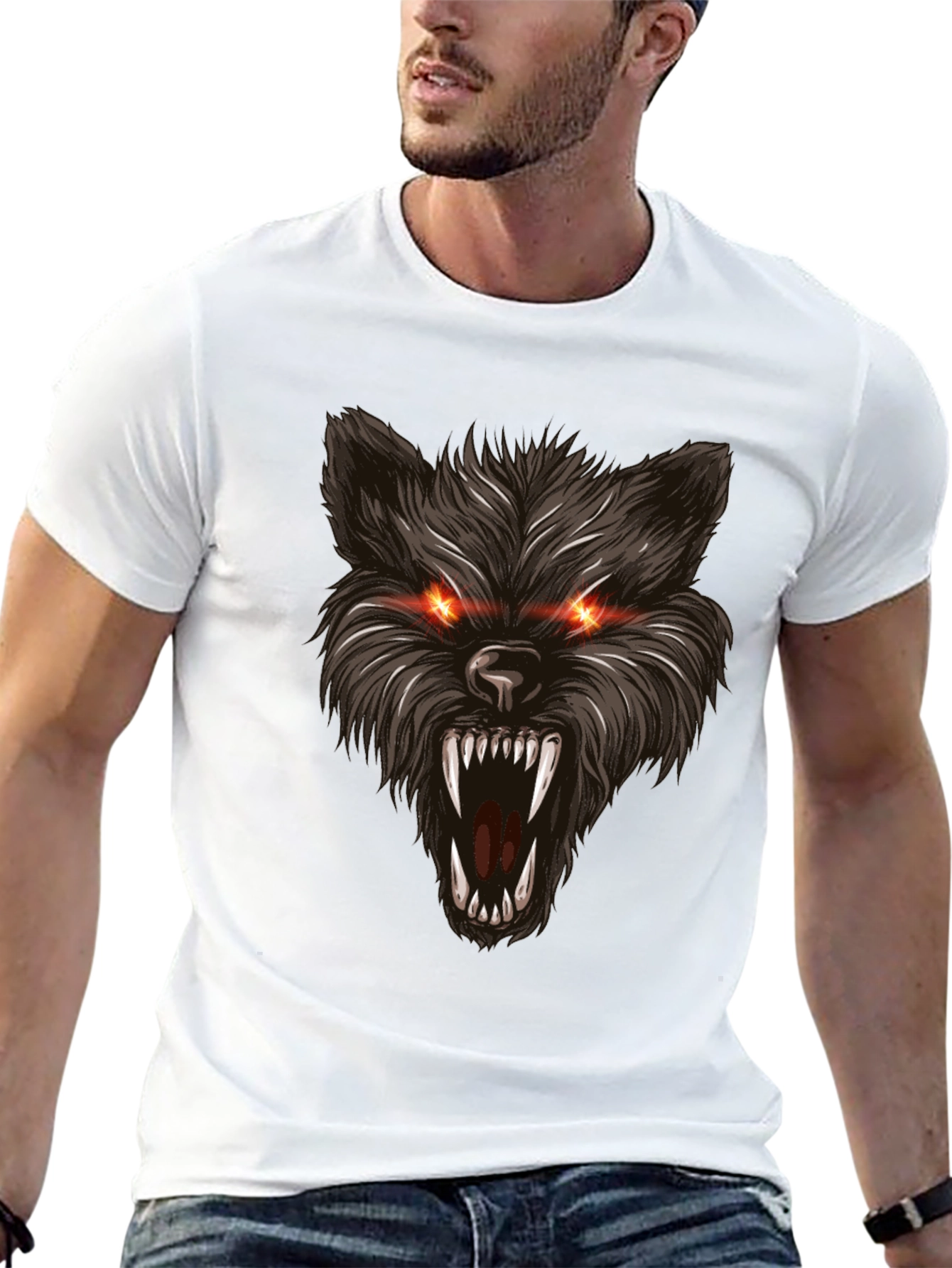 Mens Black Wolf Graphic T-Shirt
