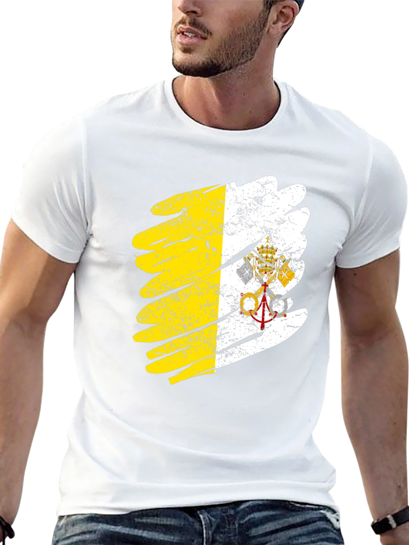Vatican Flag Brush Stroke Black T-Shirt