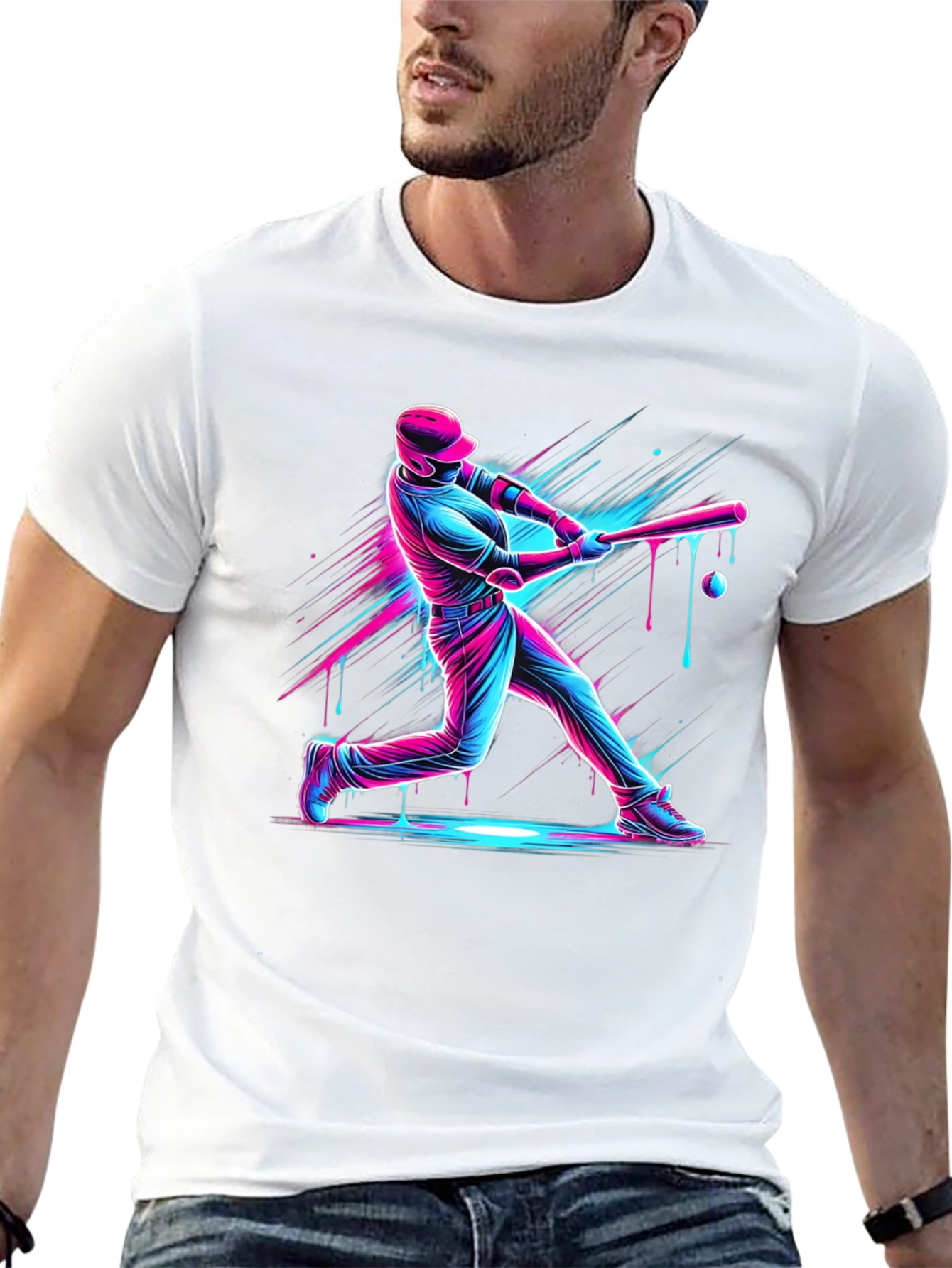 Neon Baseball Graphic Tee - Black Cotton Blend