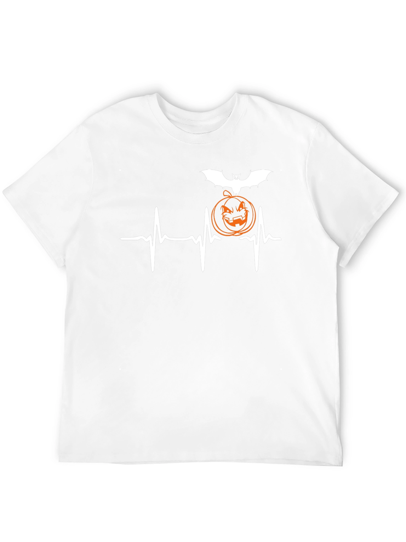 Halloween Heartbeat T-Shirt - Bat & Pumpkin Design