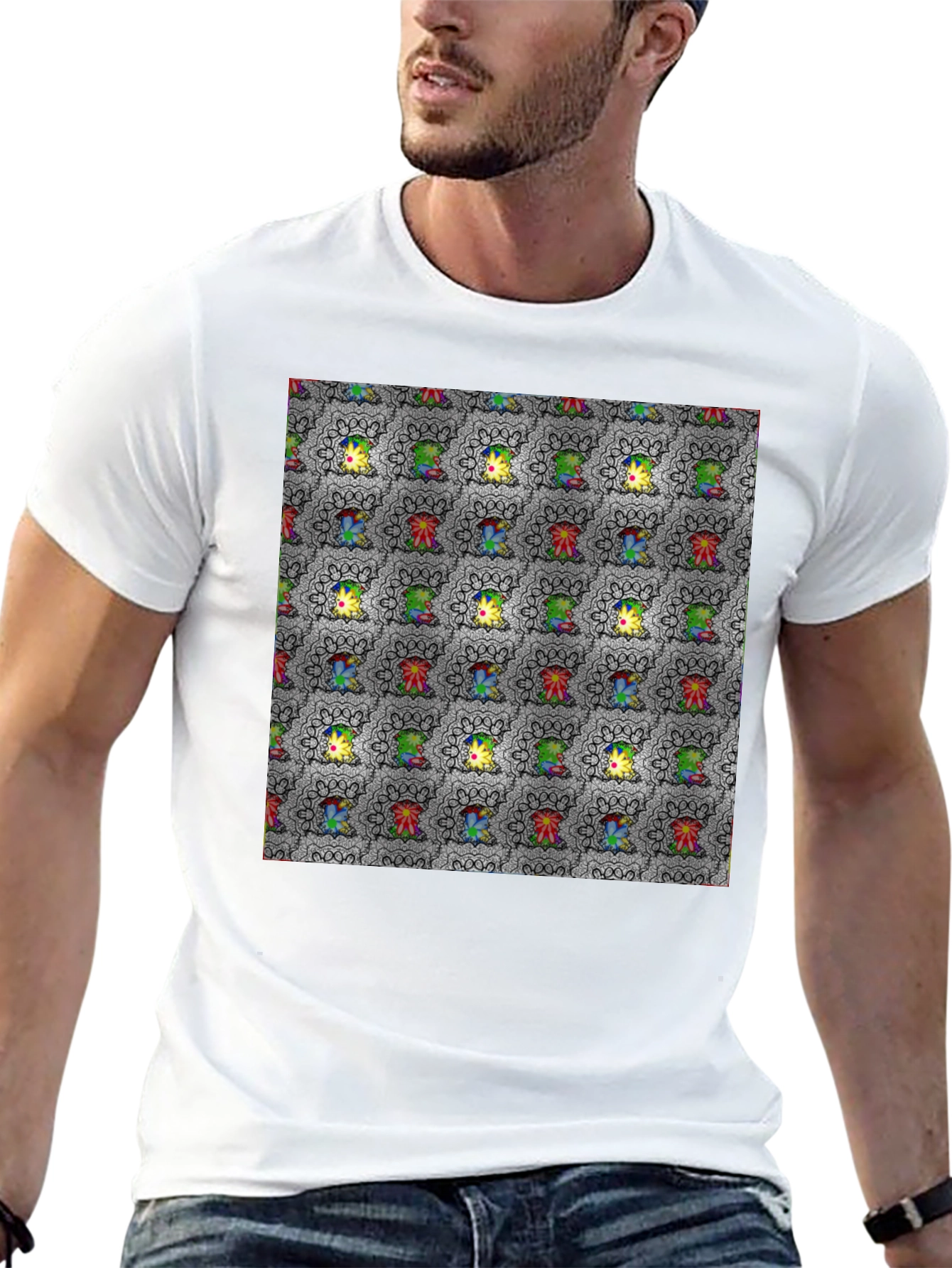 Patterned Graphic Print Crew Neck Tee