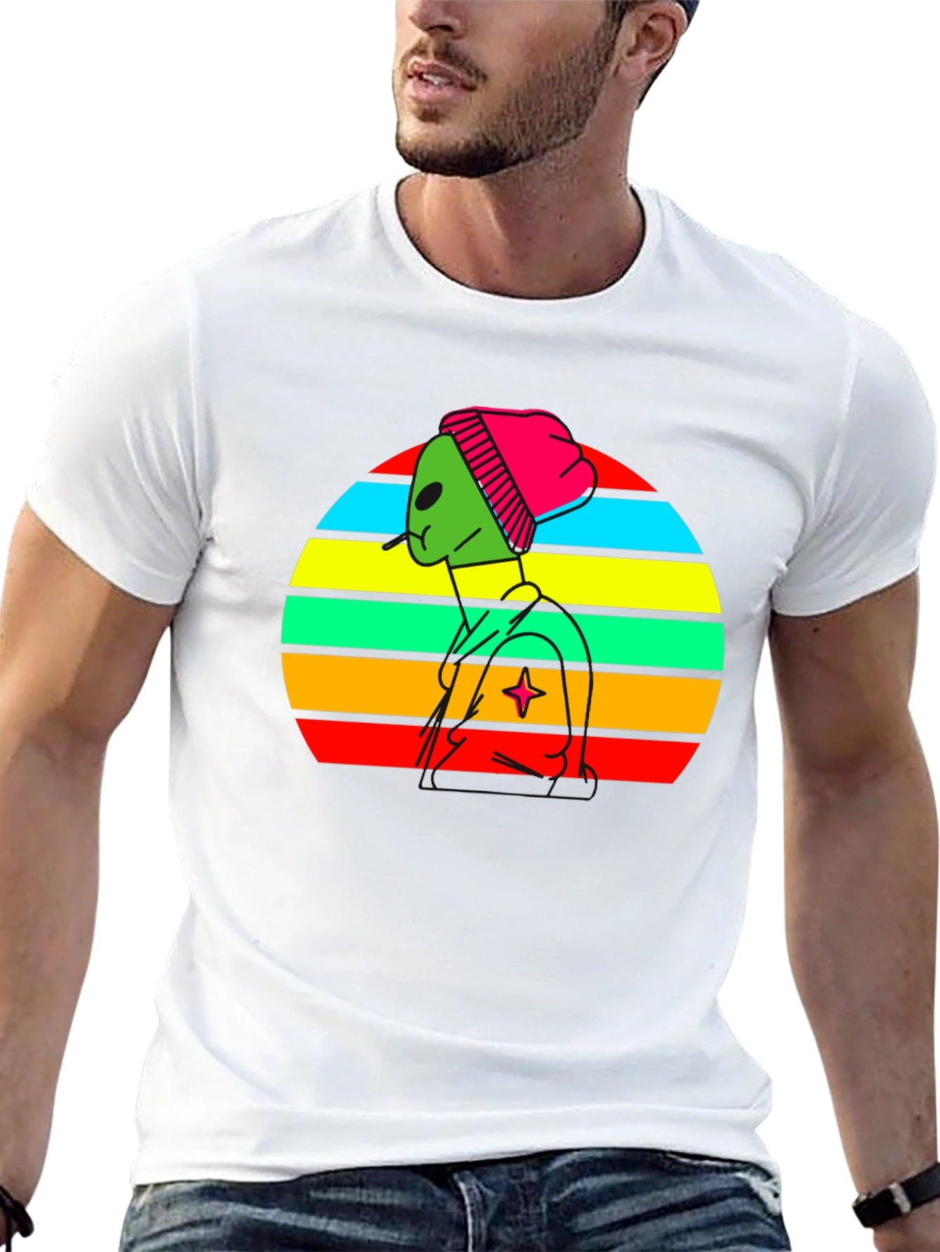 Retro Alien Graphic Tee - Black Cotton Blend T-Shirt