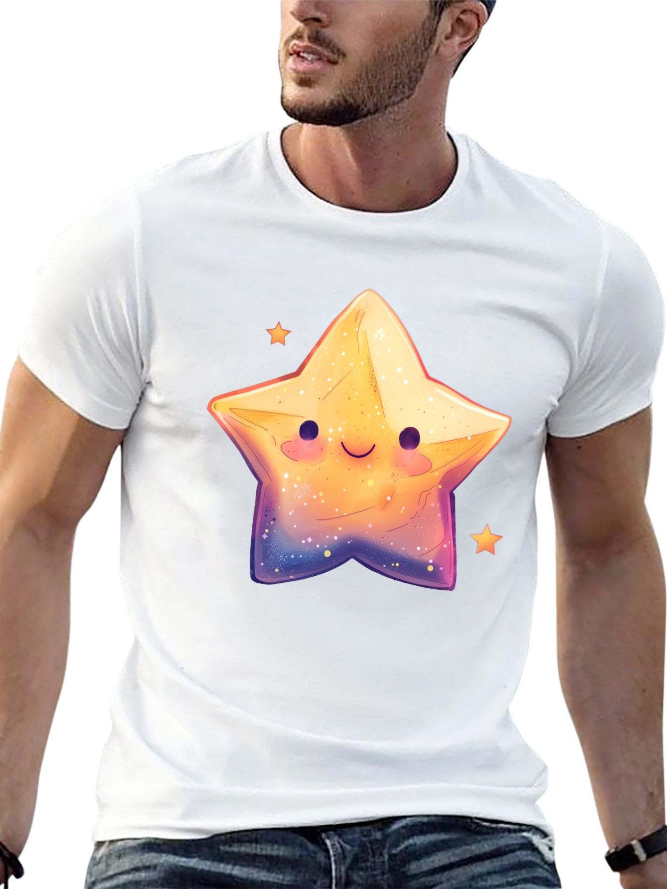 Cute Smiling Star Graphic Tee - Black
