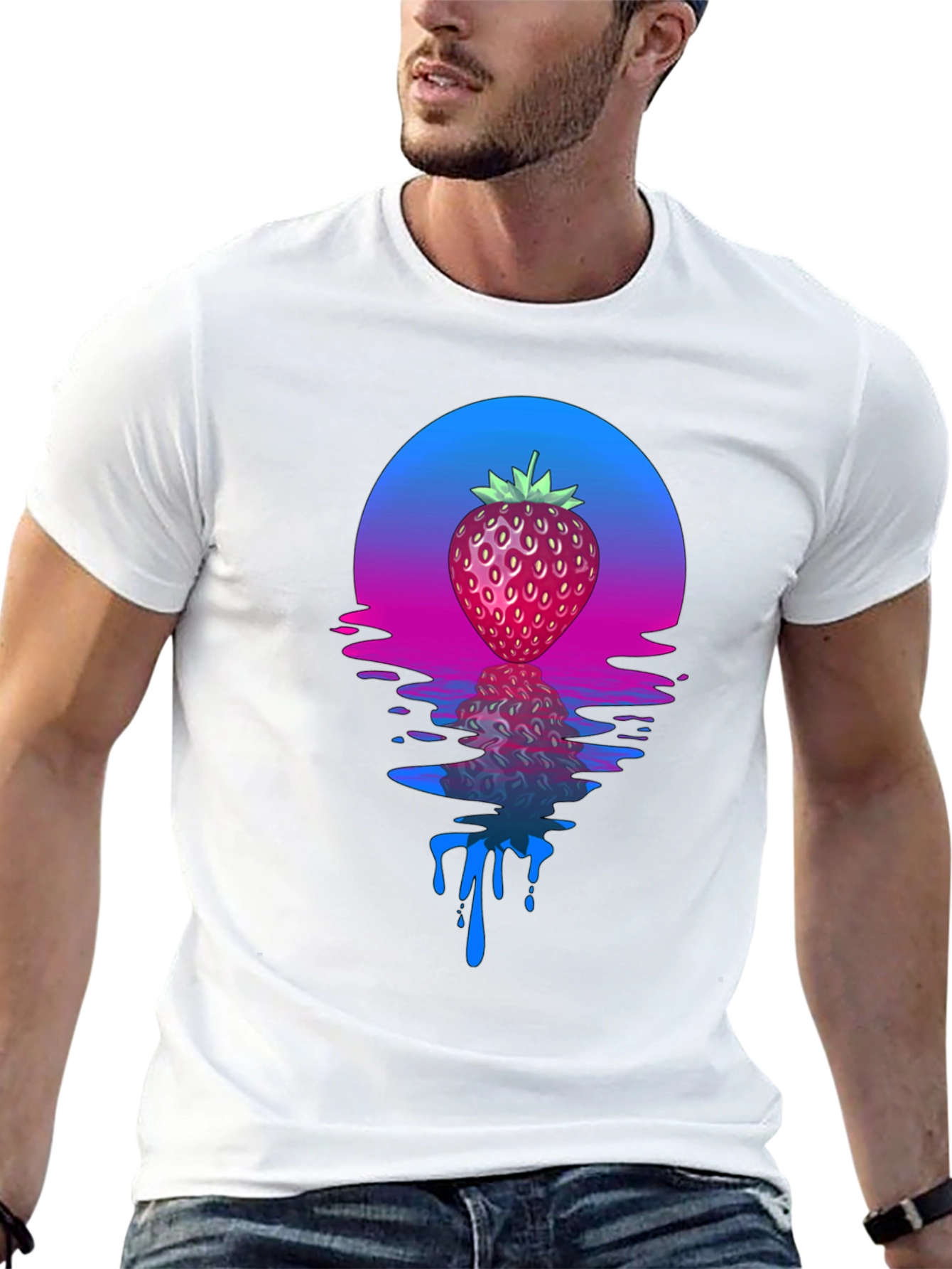 Strawberry Sunset Graphic Tee - Cool Retro Design