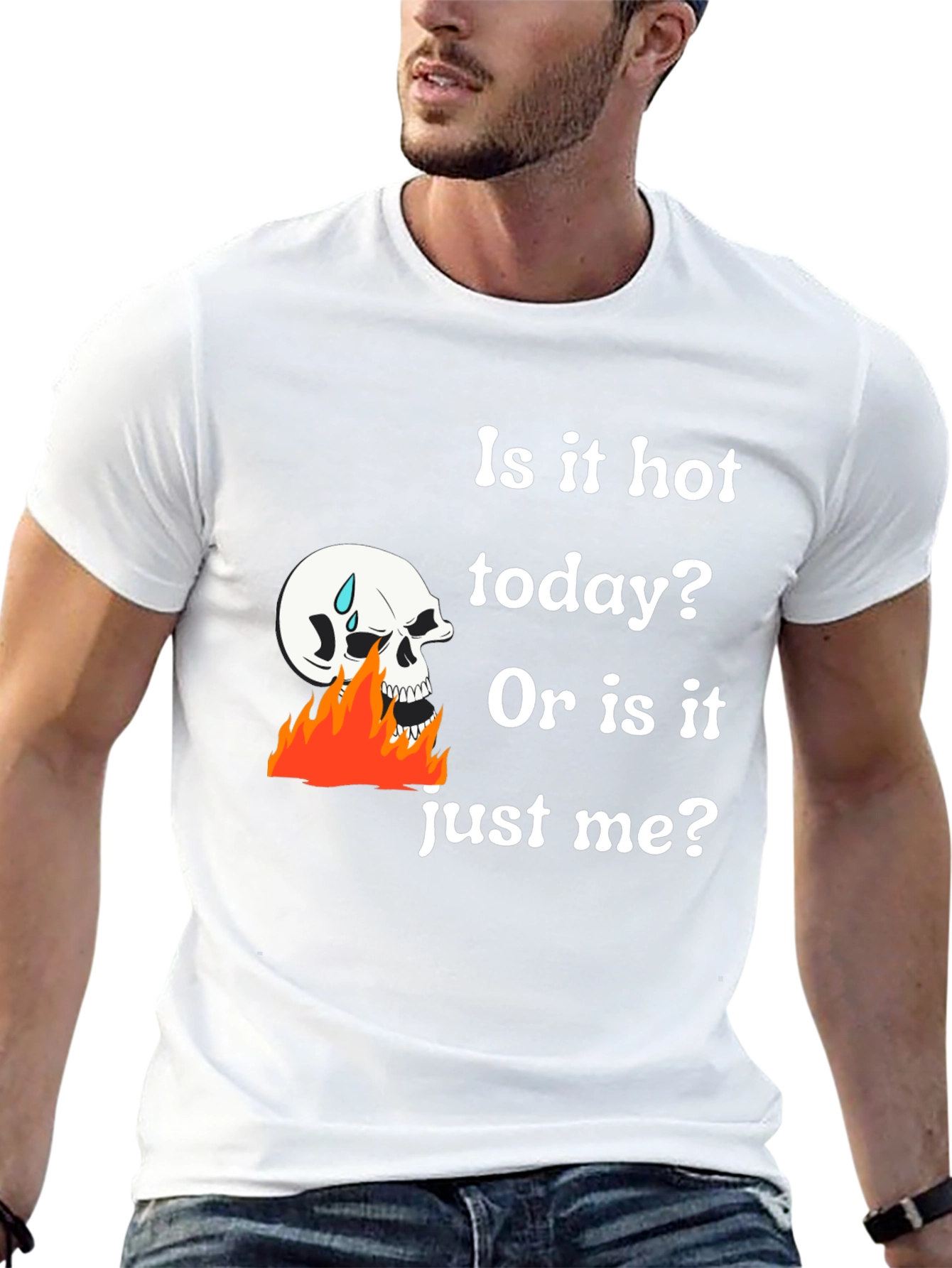 Humorous Skull on Fire Graphic T-Shirt