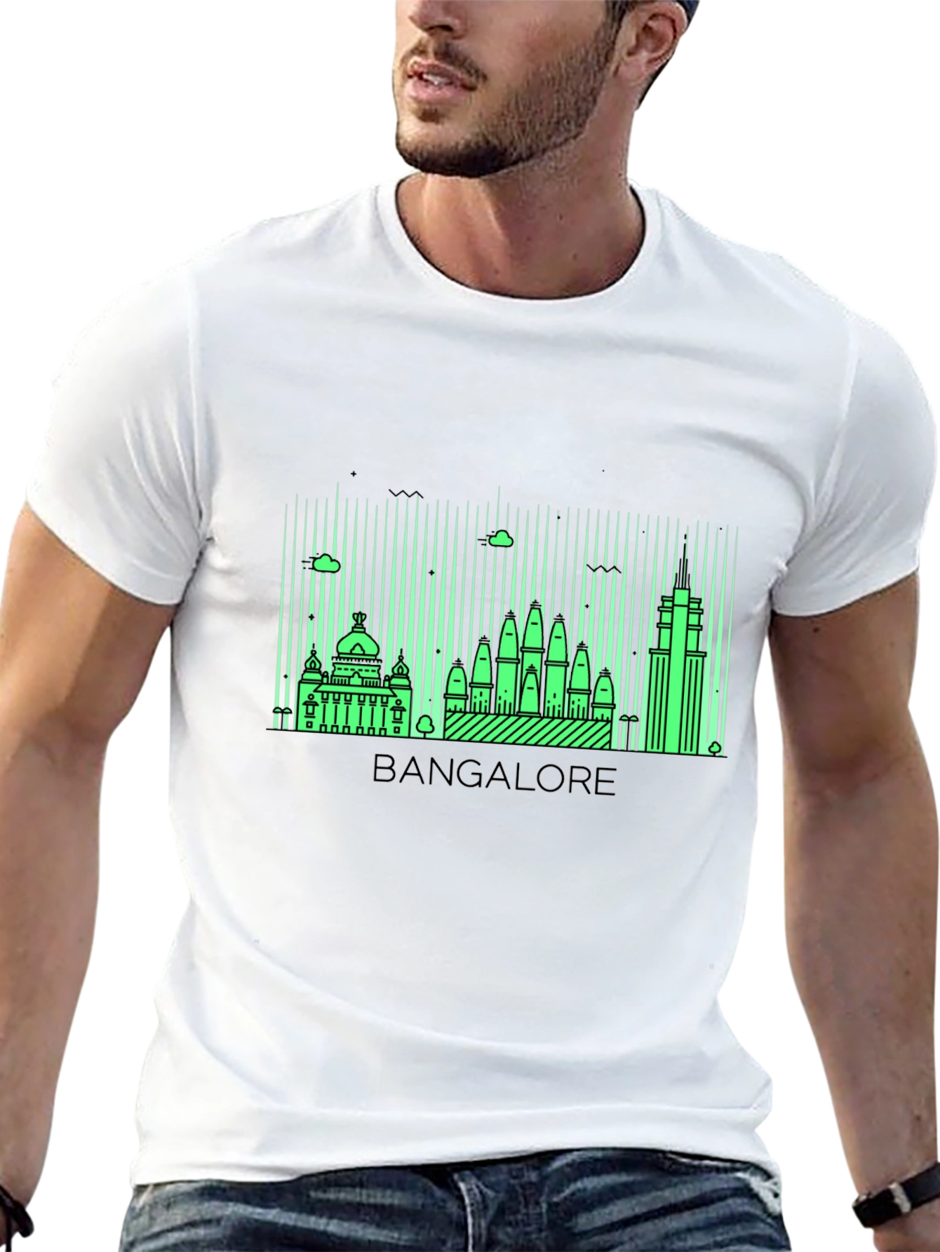 Bangalore Skyline Graphic Print Black T-Shirt