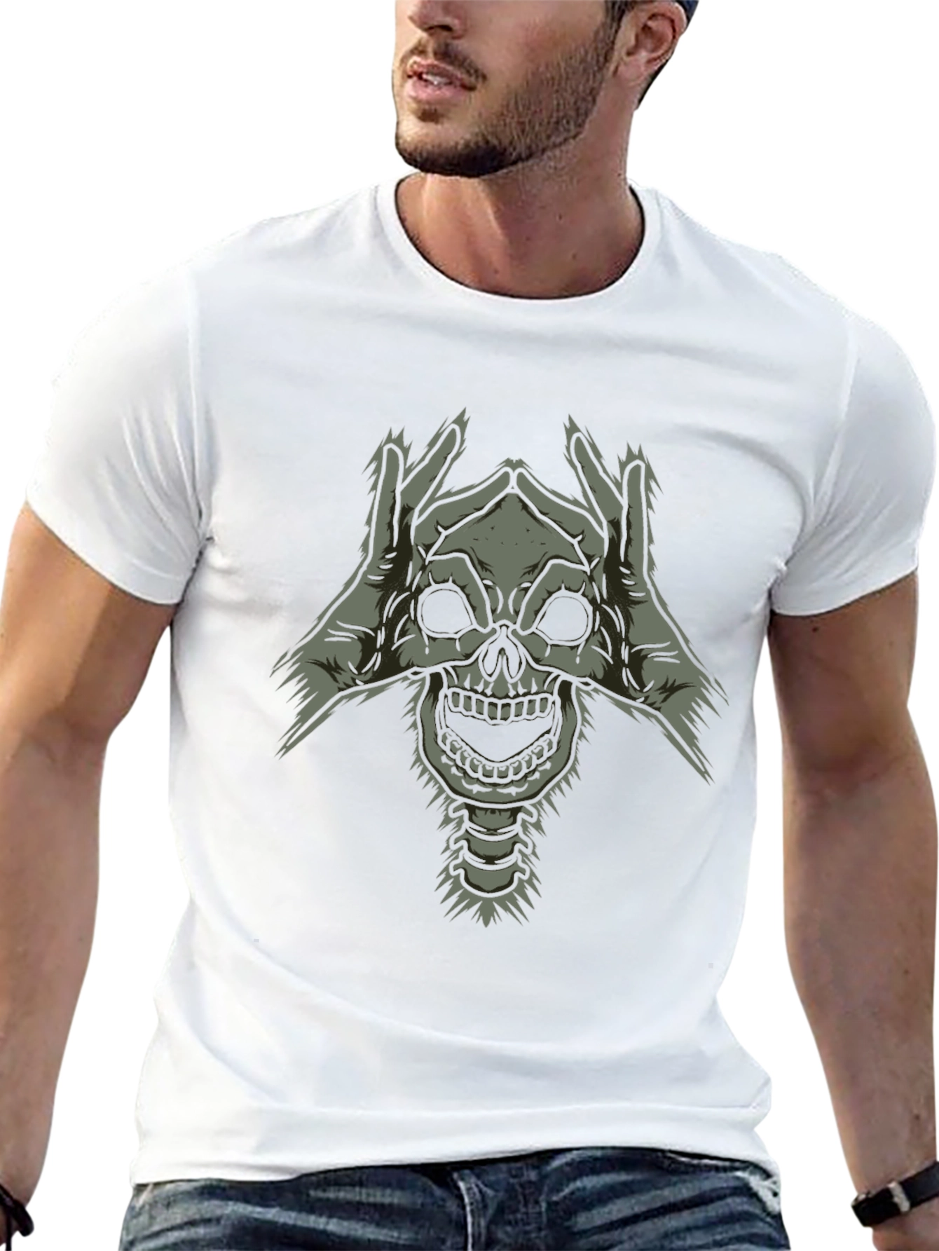 Skull Hands Graphic Tee - Dark Humor Style