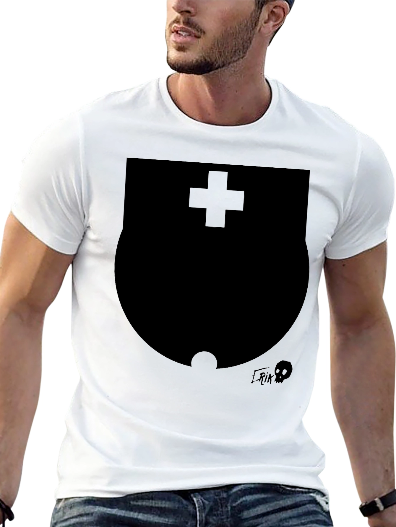 Modern Black Graphic T-Shirt with Shield Design