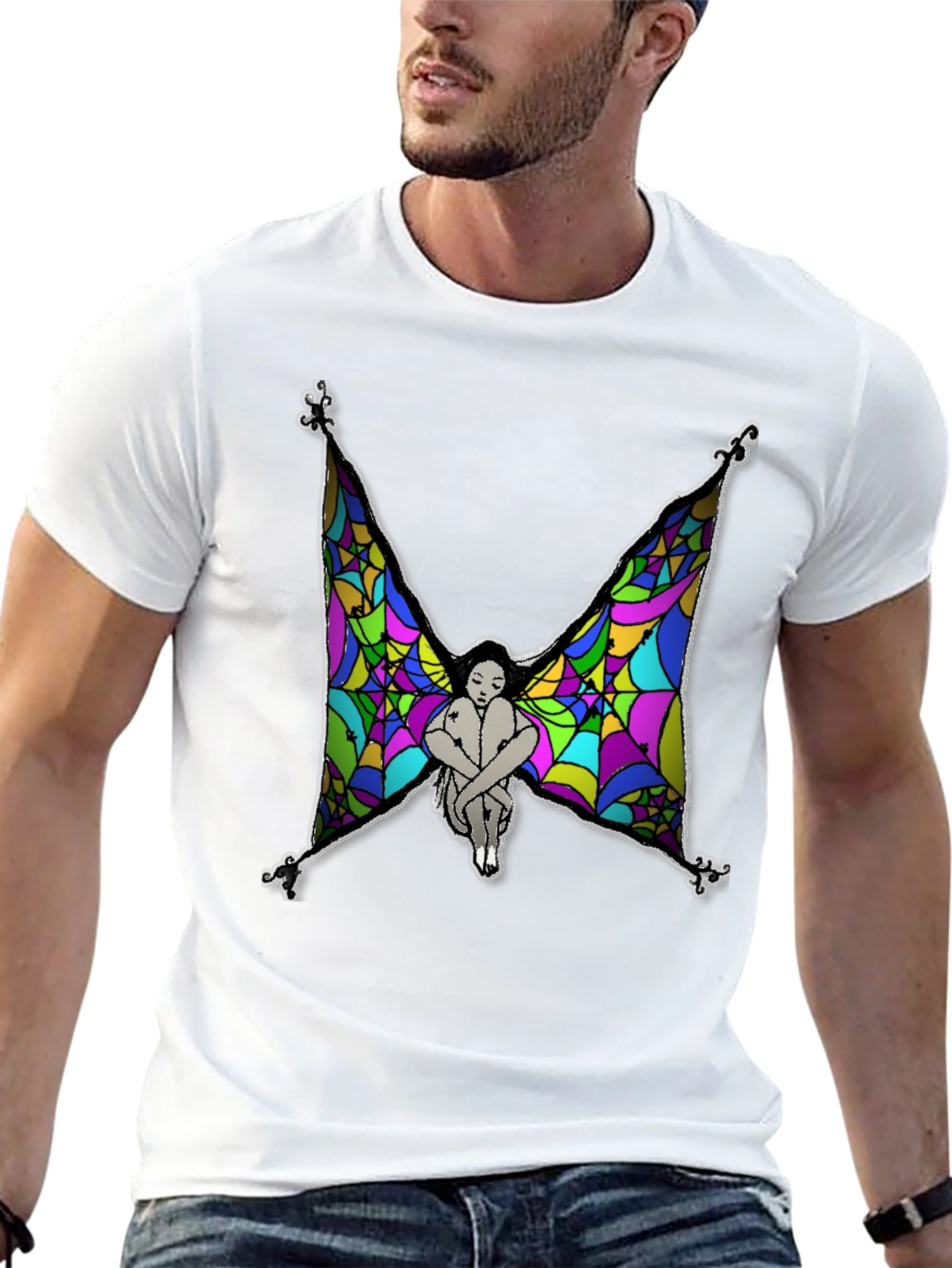 Mens Fairy Wings Graphic Print Black T-Shirt