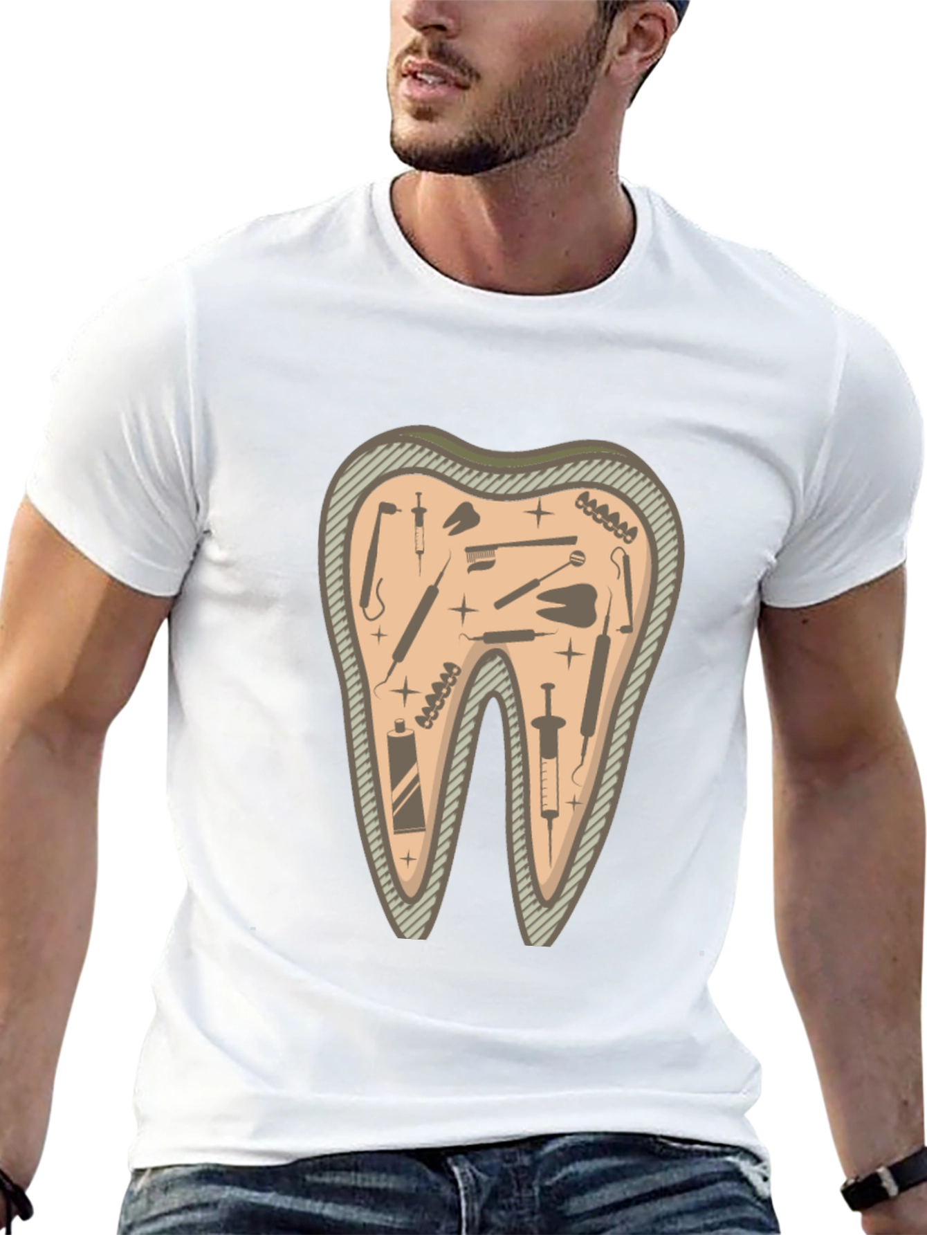 Dentist Tool Tooth Black T-Shirt - Novelty Tee