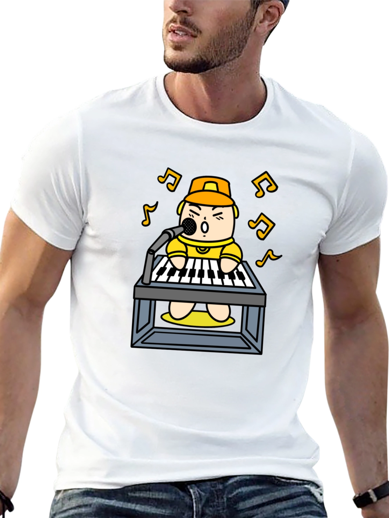 Cartoon Musician T-Shirt: Black Graphic Tee