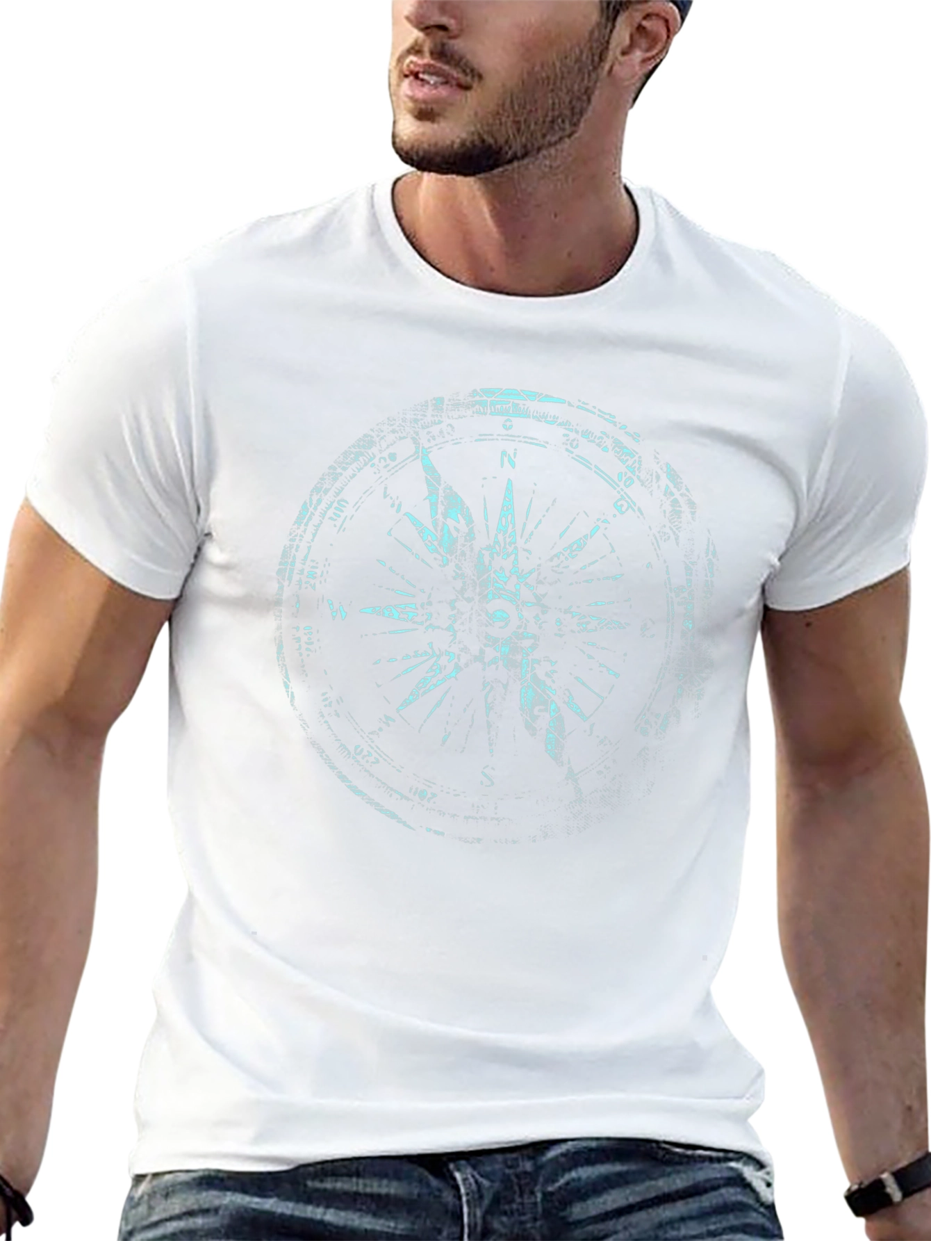 Mens Black Compass Graphic Print Tee