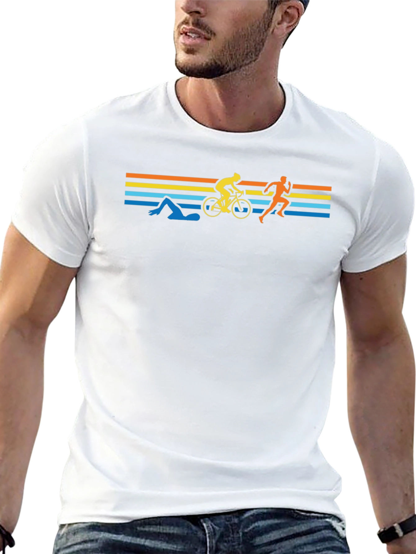 Triathlon Silhouette Graphic Tee - Black Cotton Shirt