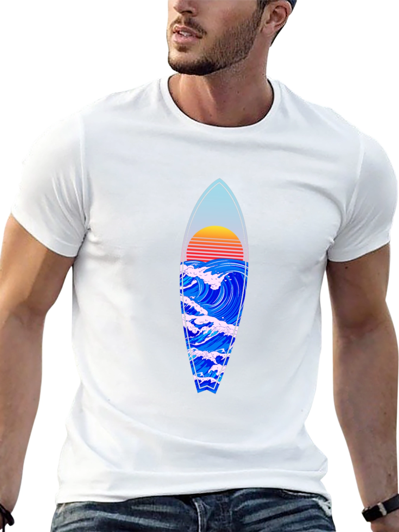 Surfboard Wave Graphic Tee - Black