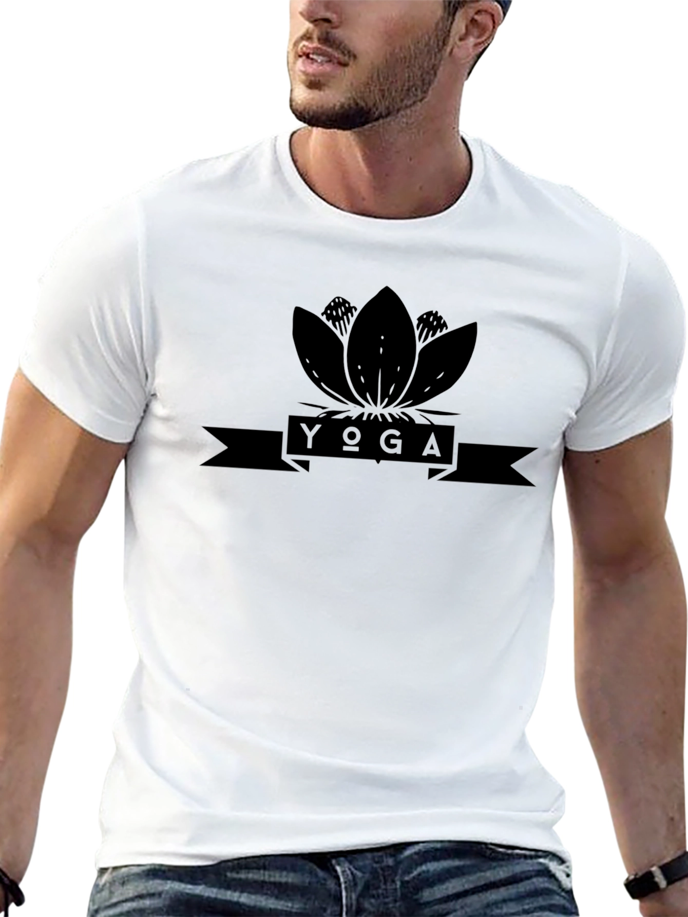 Black Yoga Lotus T-Shirt - Meditative Style