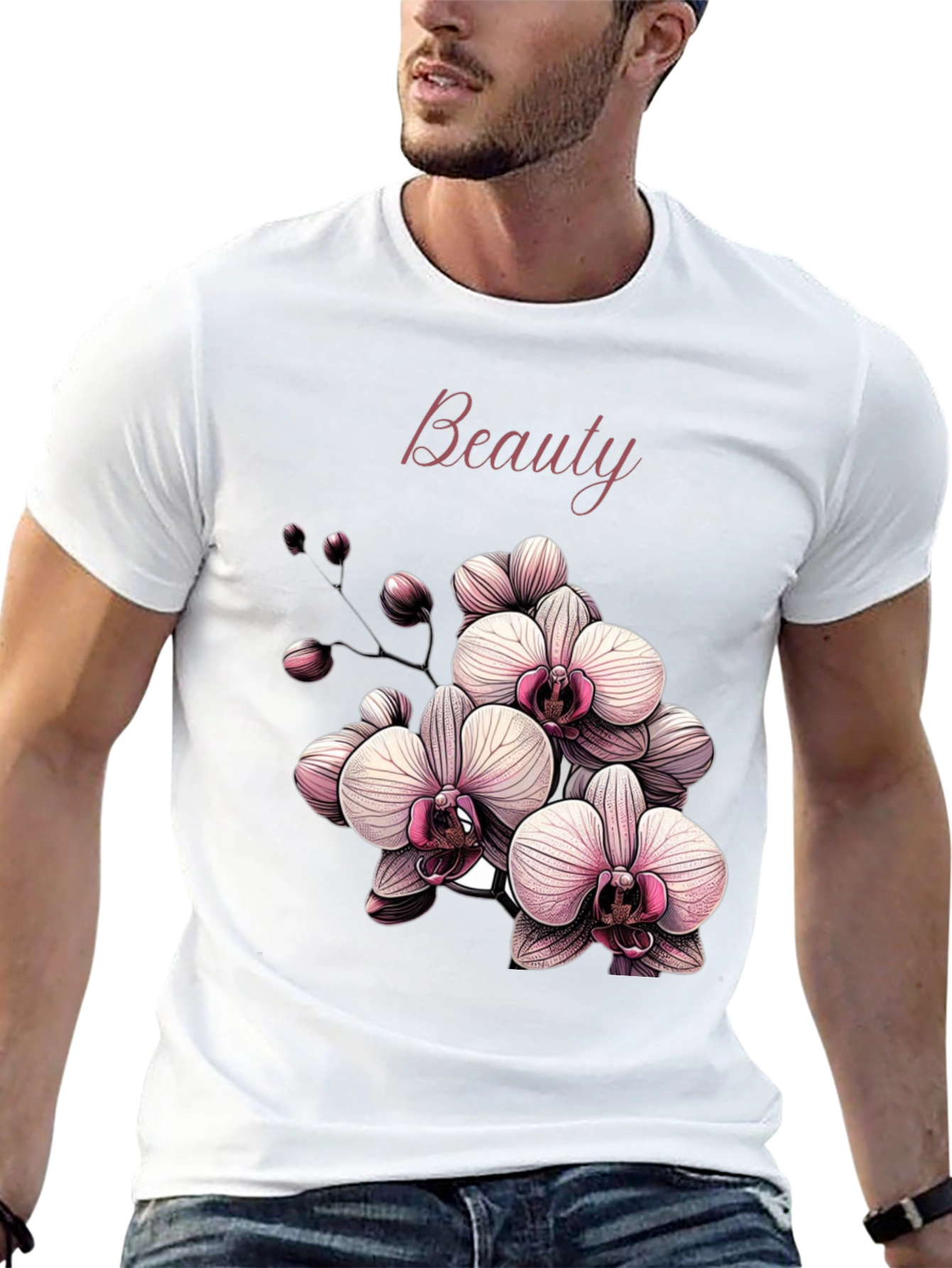 Beauty Orchid Graphic Black T-Shirt
