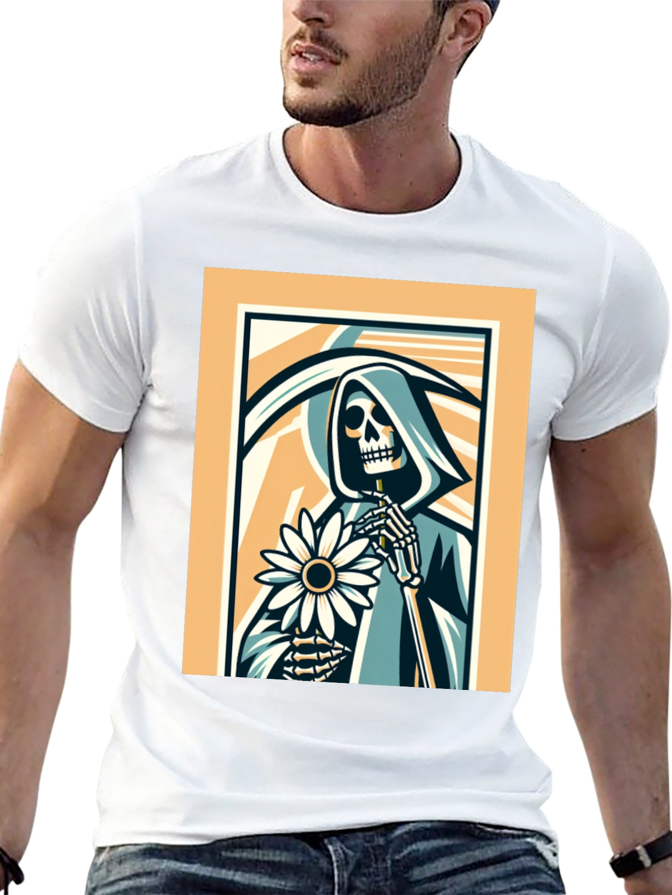 Grim Reaper Flower Graphic T-Shirt