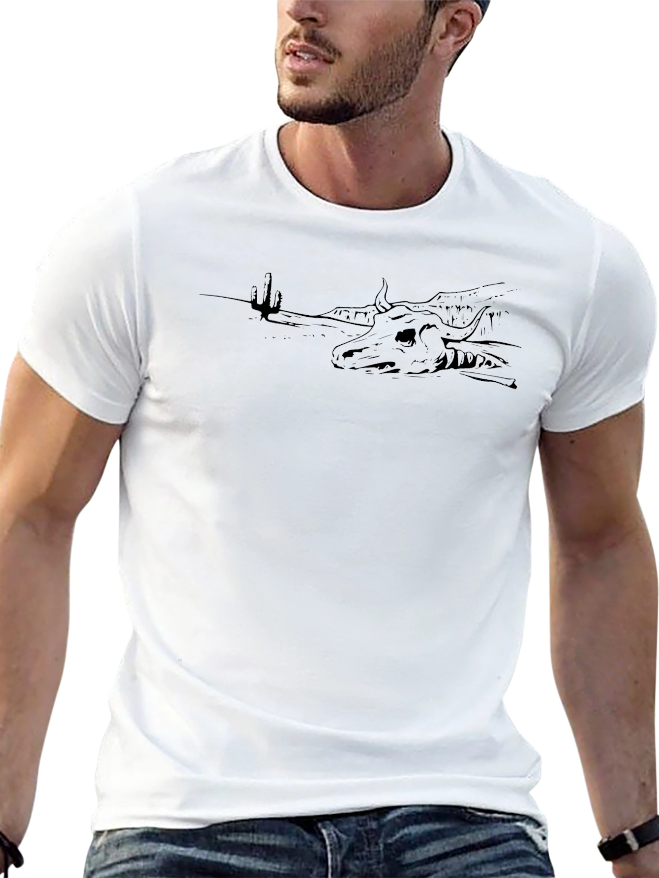 Black Graphic Tee: Desert Skull Scene