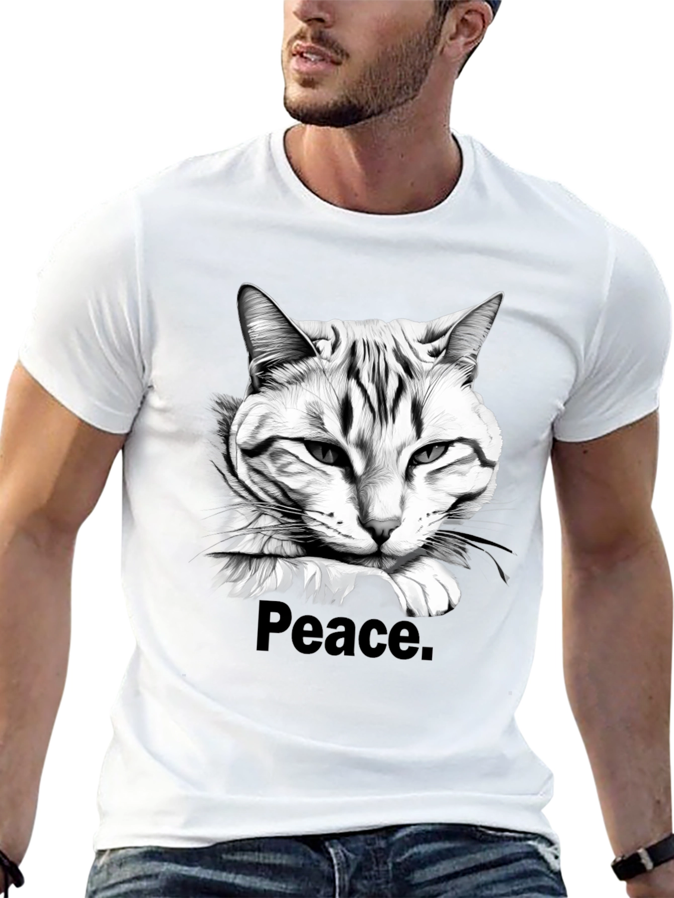 Peace Cat Graphic Tee - Mens Black T-Shirt