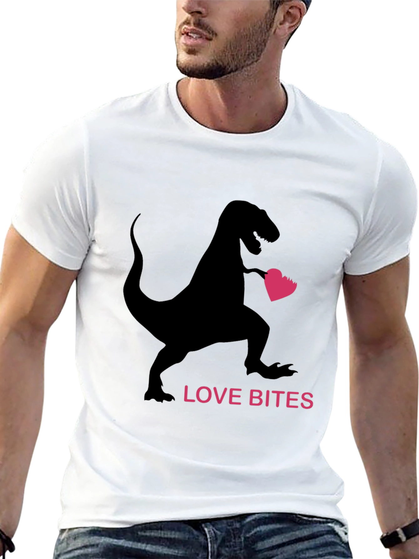 Love Bites Dinosaur Valentines Day Black T-Shirt