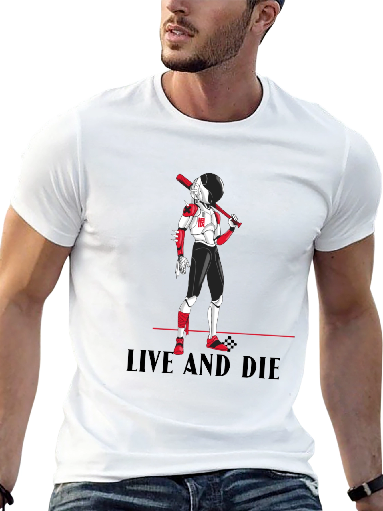 Edgy Anime Baseball T-Shirt: Live and Die